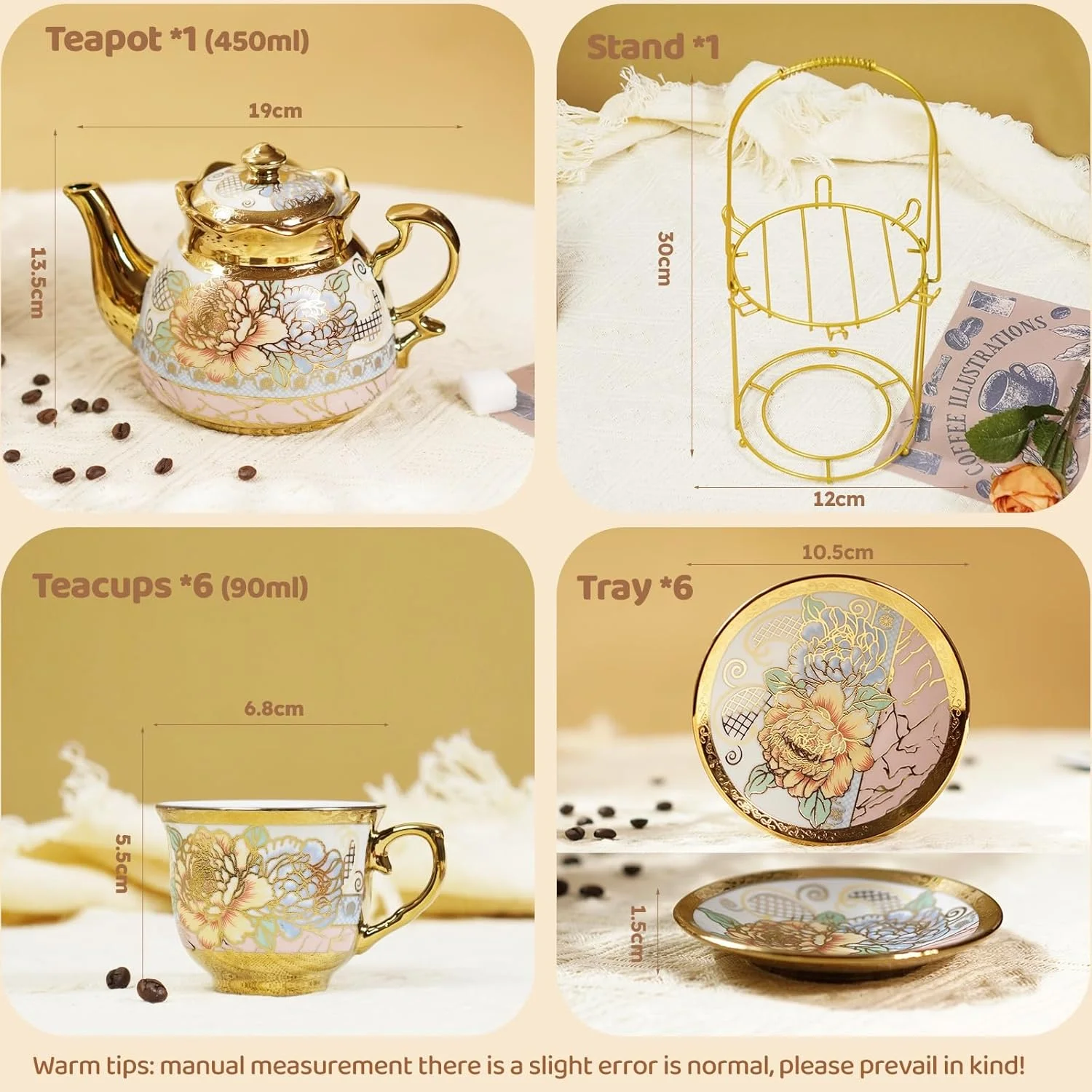 ست قوری چای و قهوه سرامیکی به سبک سلطنتی اروپایی، طرح گلدار با حاشیه طلایی، ست چای خوری قدیمی، ست فنجان قهوه خوری ظریف، ست فنجان چای خوری (13 تکه) ست قوری چای و قهوه سرامیکی به سبک سلطنتی اروپایی، طرح گلدار با حاشیه طلایی، ست چای خوری قدیمی، ست فنجان قهوه خوری ظریف، ست فنجان چای خوری (13 تکه)