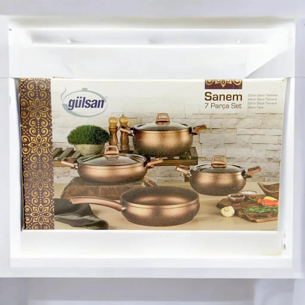 ست ظروف پخت و پز گرانیتی 7 پارچه گلسان – قابلمه و تابه آلومینیومی نچسب ممتاز با روکش گرانیتی مقاوم در برابر خراش، دستگیره های لمسی سرد و درب های شیشه ای حرارت دیده – سازگار با تمام اجاق گازها ست ظروف پخت و پز گرانیتی 7 پارچه گلسان – قابلمه و تابه آلومینیومی نچسب ممتاز با روکش گرانیتی مقاوم در برابر خراش، دستگیره های لمسی سرد و درب های شیشه ای حرارت دیده – سازگار با تمام اجاق گازها