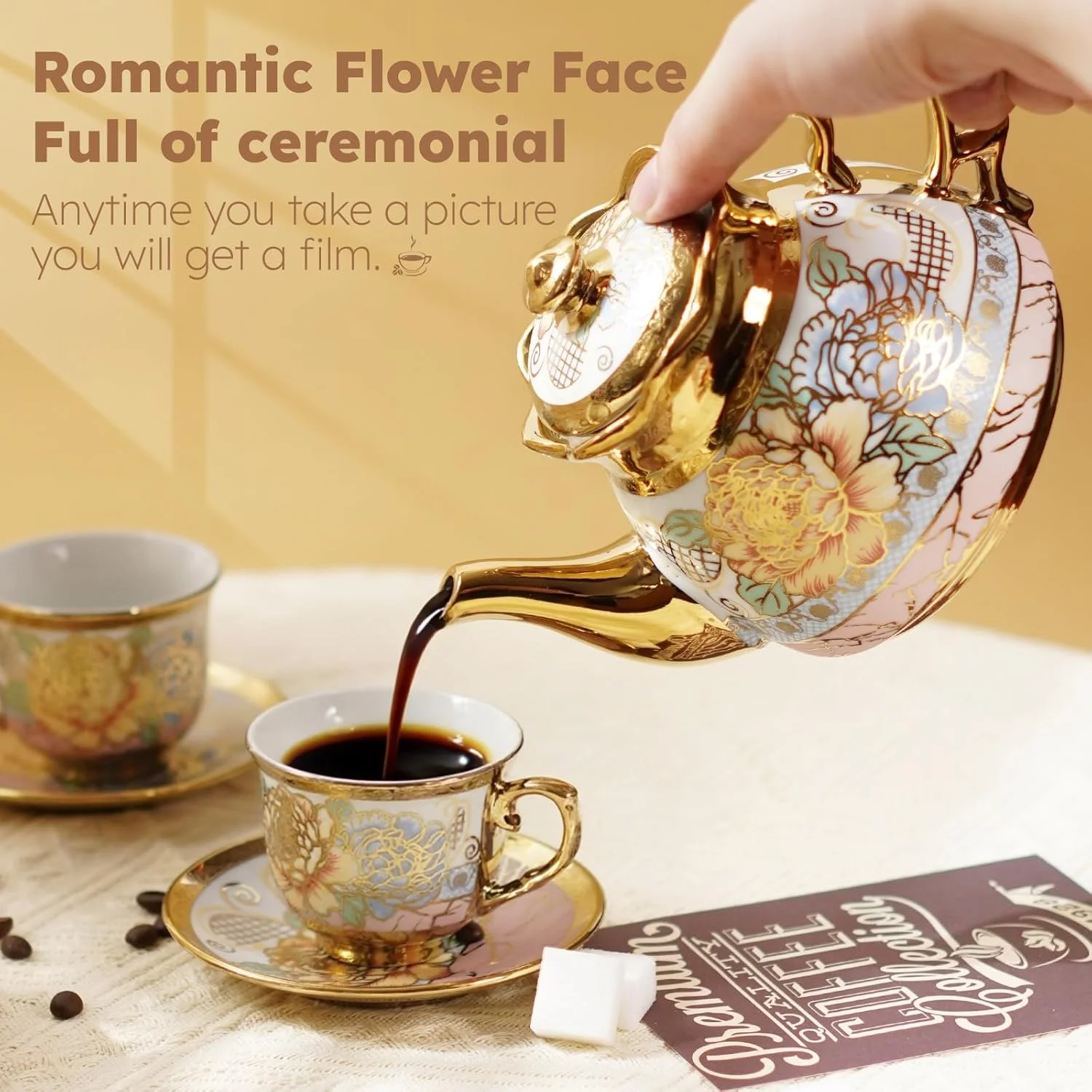 ست قوری چای و قهوه سرامیکی به سبک سلطنتی اروپایی، طرح گلدار با حاشیه طلایی، ست چای خوری قدیمی، ست فنجان قهوه خوری ظریف، ست فنجان چای خوری (13 تکه) ست قوری چای و قهوه سرامیکی به سبک سلطنتی اروپایی، طرح گلدار با حاشیه طلایی، ست چای خوری قدیمی، ست فنجان قهوه خوری ظریف، ست فنجان چای خوری (13 تکه)