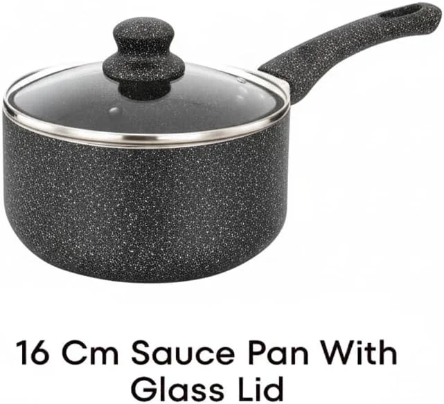 ست ظروف پخت و پز نچسب با روکش گرانیتی 9 پارچه | ست قابلمه و تابه نچسب با درب | قابلمه خورشتی، قابلمه سس و تابه سرخ کردنی | بادوام، تمیز کردن آسان، سازگار با اجاق گاز القایی، BB2101