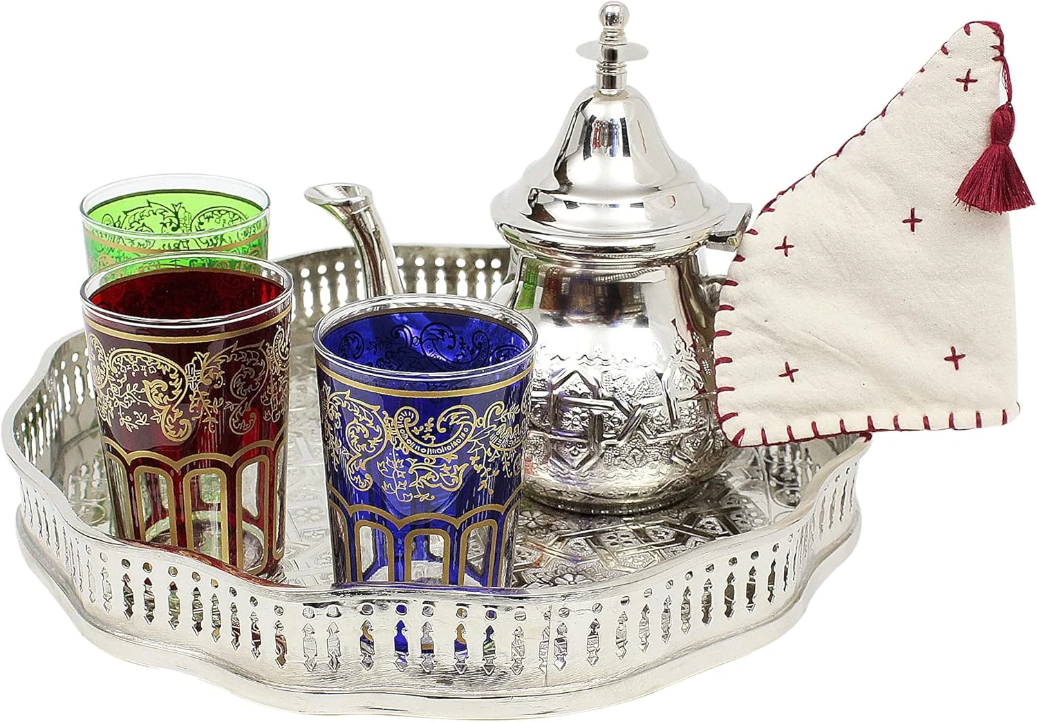 نگهدارنده قوری اسنس آف مراکش، 100% پنبه با منگوله زرشکی، دست ساز، دست دوز و دست دوزی شده (بسته 3 عددی) نگهدارنده قوری اسنس آف مراکش، 100% پنبه با منگوله زرشکی، دست ساز، دست دوز و دست دوزی شده (بسته 3 عددی)