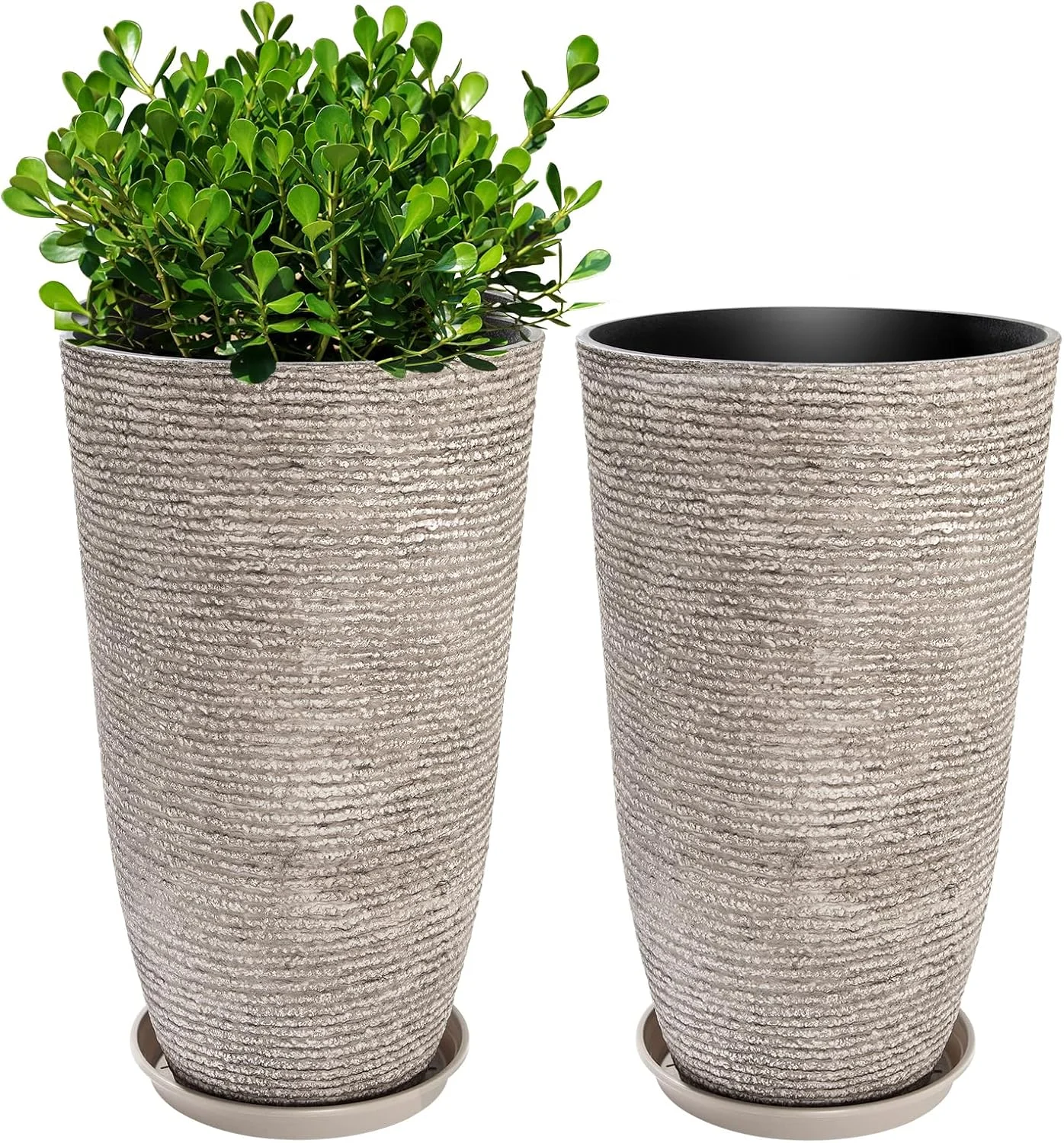 QCQHDU Large Tall Planters with Saucer,21in Faux Stone Round Pots for Indoor Plants, Outdoor Patio & Porch Decor, Heavy Duty Weatherproof Plant Containers,Grey QCQHDU Large Tall Planters with Saucer,21in Faux Stone Round Pots for Indoor Plants, Outdoor Patio & Porch Decor, Heavy Duty Weatherproof Plant Containers,Grey