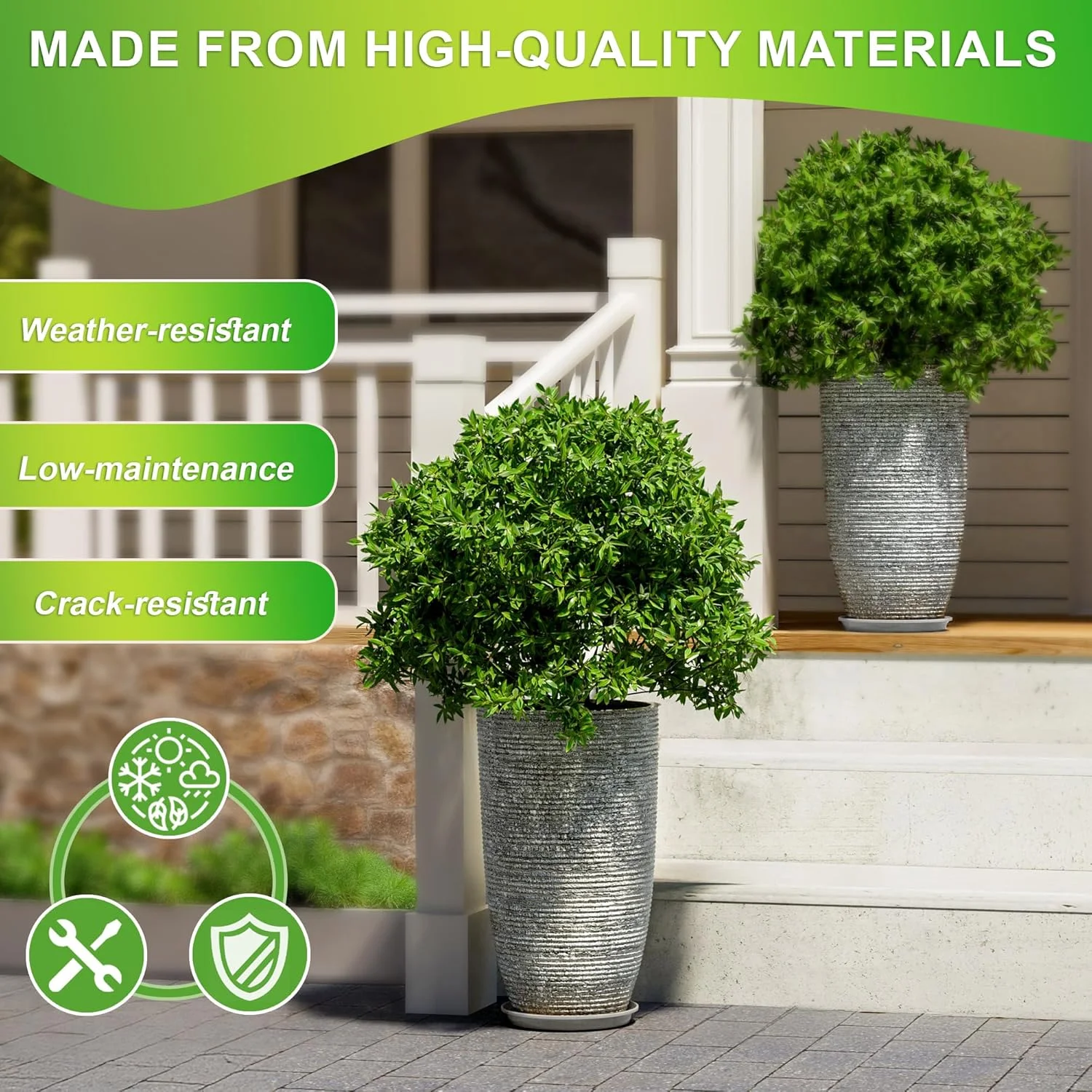 QCQHDU Large Tall Planters with Saucer,21in Faux Stone Round Pots for Indoor Plants, Outdoor Patio & Porch Decor, Heavy Duty Weatherproof Plant Containers,Grey QCQHDU Large Tall Planters with Saucer,21in Faux Stone Round Pots for Indoor Plants, Outdoor Patio & Porch Decor, Heavy Duty Weatherproof Plant Containers,Grey
