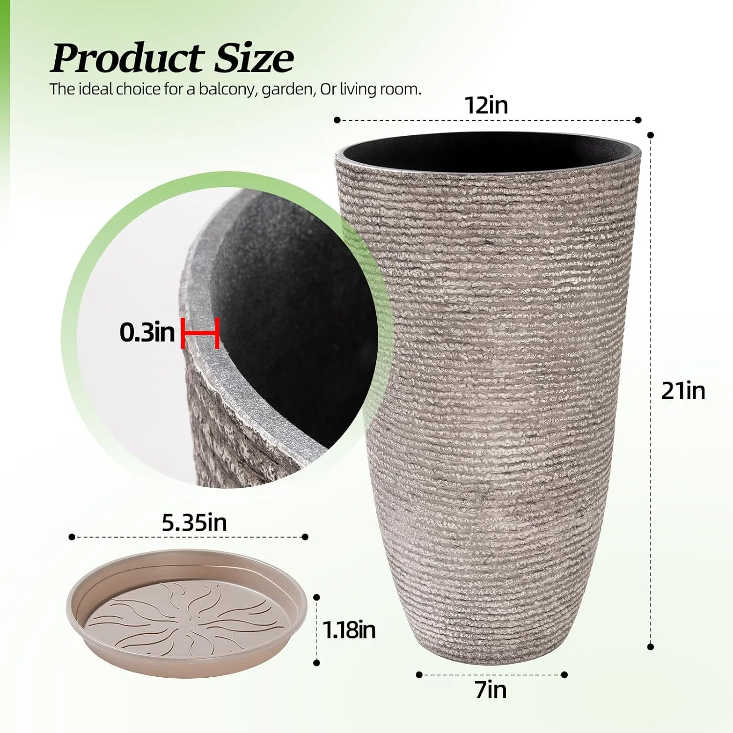 QCQHDU Large Tall Planters with Saucer,21in Faux Stone Round Pots for Indoor Plants, Outdoor Patio & Porch Decor, Heavy Duty Weatherproof Plant Containers,Grey QCQHDU Large Tall Planters with Saucer,21in Faux Stone Round Pots for Indoor Plants, Outdoor Patio & Porch Decor, Heavy Duty Weatherproof Plant Containers,Grey