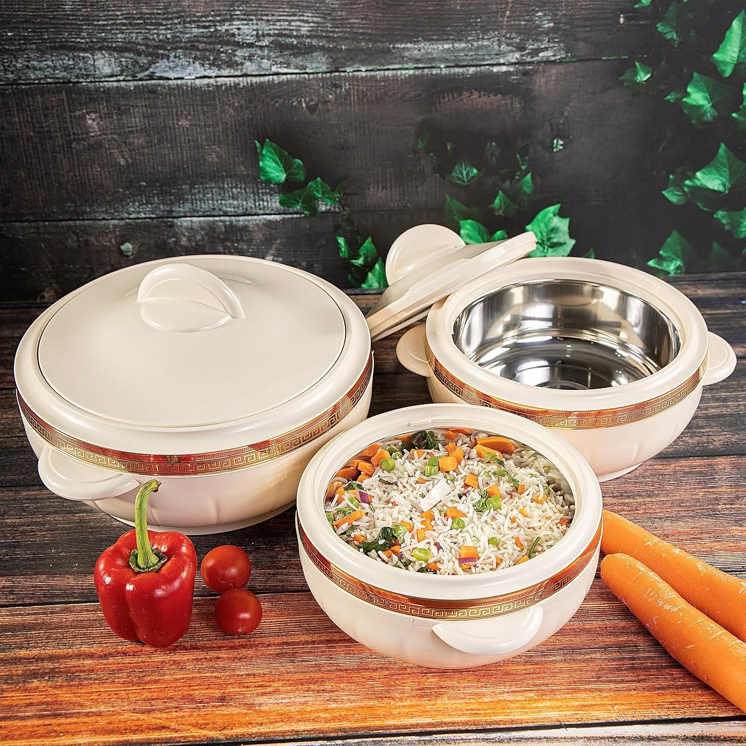 ظروف خوراک پزی رویال فورد، مجموعه 3 عددی، ظروف غذای عایق جذاب که قابل شستشو در ماشین ظرفشویی با دستگیره های راحت هستند ظروف خوراک پزی رویال فورد، مجموعه 3 عددی، ظروف غذای عایق جذاب که قابل شستشو در ماشین ظرفشویی با دستگیره های راحت هستند