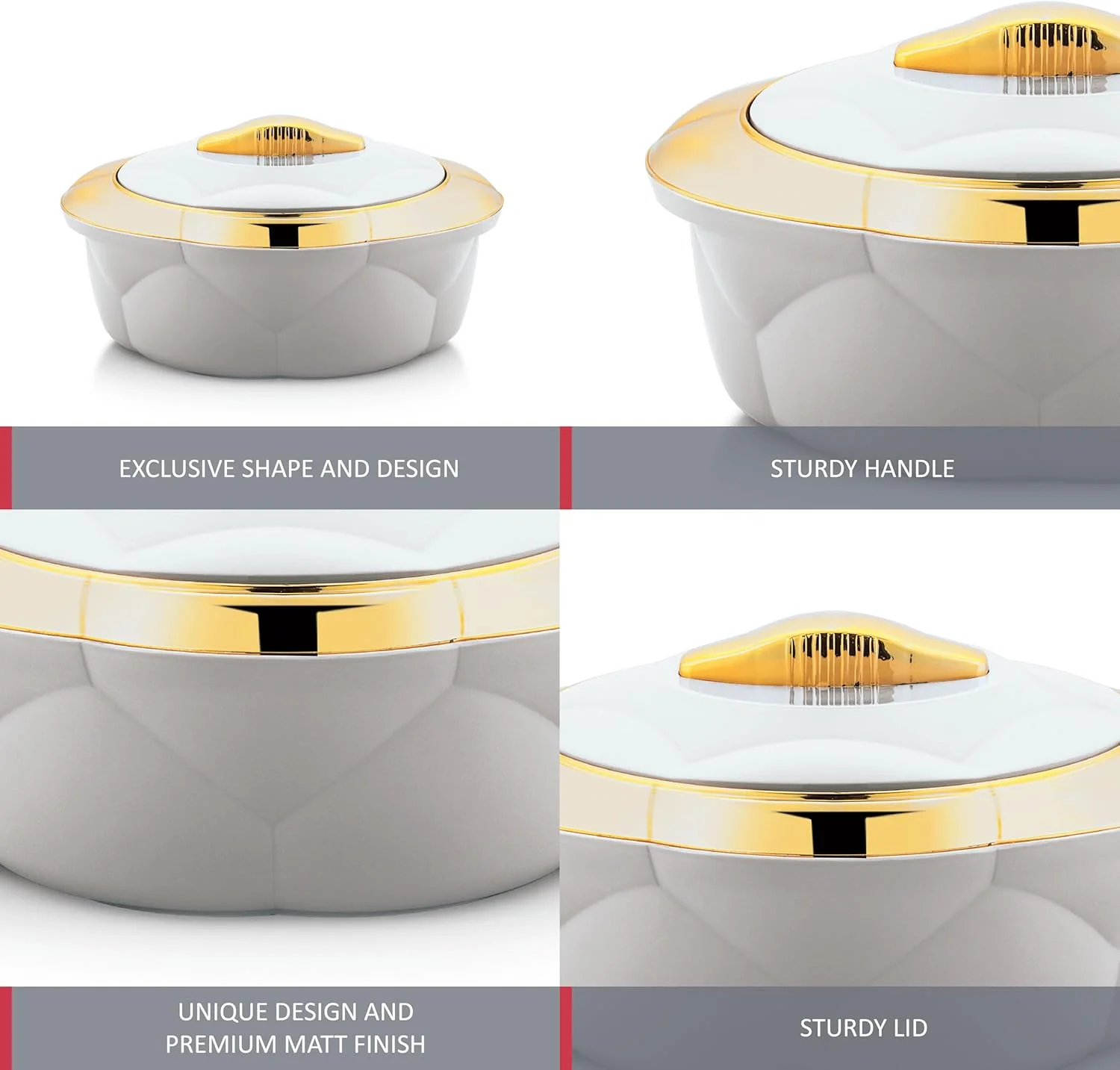 ست 3 تکه قابلمه عایق دار Axis Allure - قابلمه گرم نگهدارنده فوق العاده عایق با محفظه داخلی استیل ضد زنگ - ظرف نگهداری و سرو غذا با درب - غذا را برای ساعت ها گرم/سرد نگه می دارد (سفید، 1.2 لیتر، 2.2 لیتر، 3.2 لیتر)