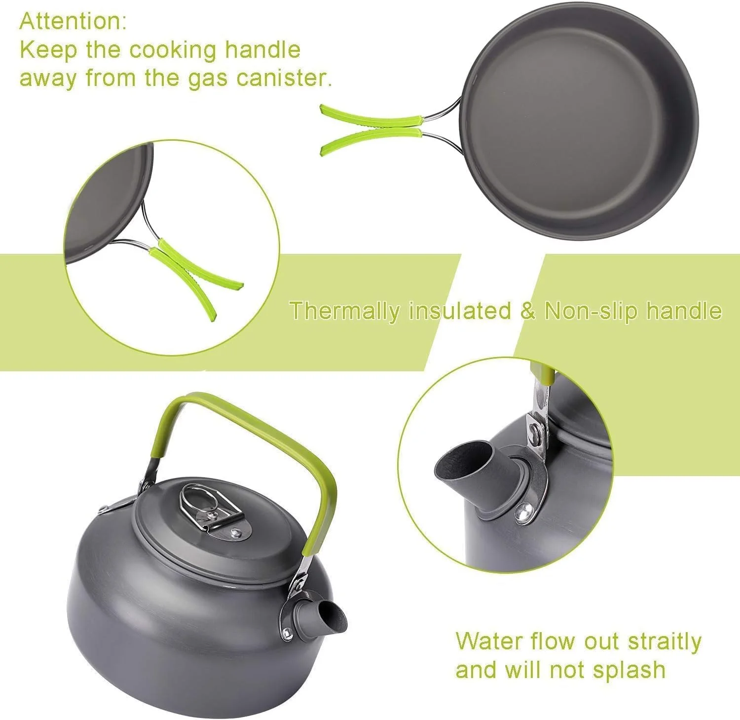 ظروف پخت و پز کمپینگ Aputue، ست قابلمه و تابه نچسب سبک وزن، ظروف پخت و پز کمپینگ با لوازم استیل ضد زنگ، کیت کامل پخت و پز در فضای باز برای کوله گردی، پیاده روی و پیک نیک