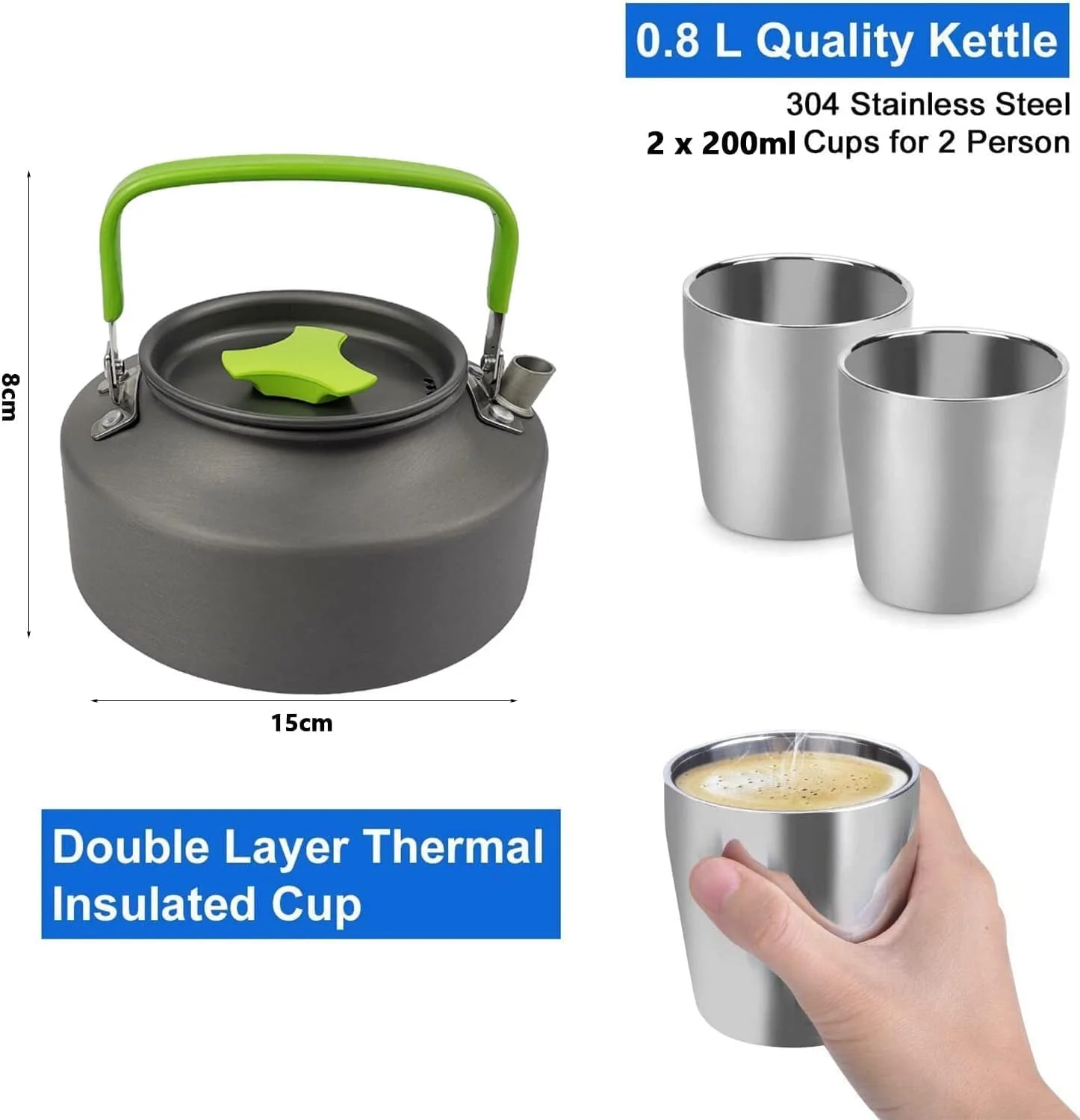 ظروف پخت و پز کمپینگ Aputue، ست قابلمه و تابه نچسب سبک وزن، ظروف پخت و پز کمپینگ با لوازم استیل ضد زنگ، کیت کامل پخت و پز در فضای باز برای کوله گردی، پیاده روی و پیک نیک