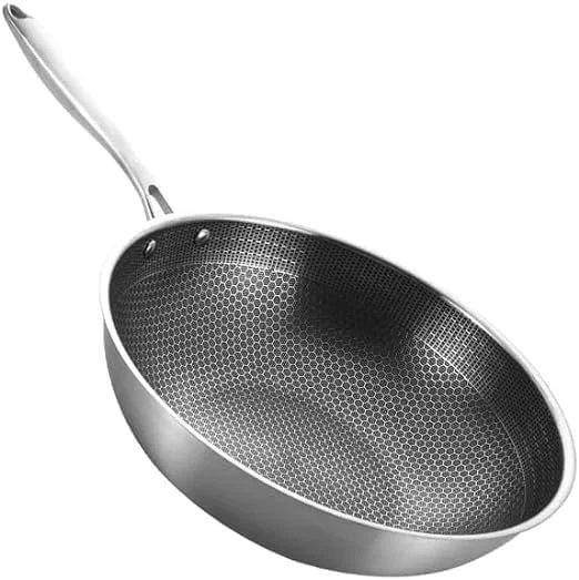 ست تابه وک استیل ضد زنگ - تابه نچسب با درب شیشه ای برای اجاق گاز و القایی - قابلمه لانه زنبوری لوازم آشپزی آشپزخانه ست تابه وک استیل ضد زنگ - تابه نچسب با درب شیشه ای برای اجاق گاز و القایی - قابلمه لانه زنبوری لوازم آشپزی آشپزخانه