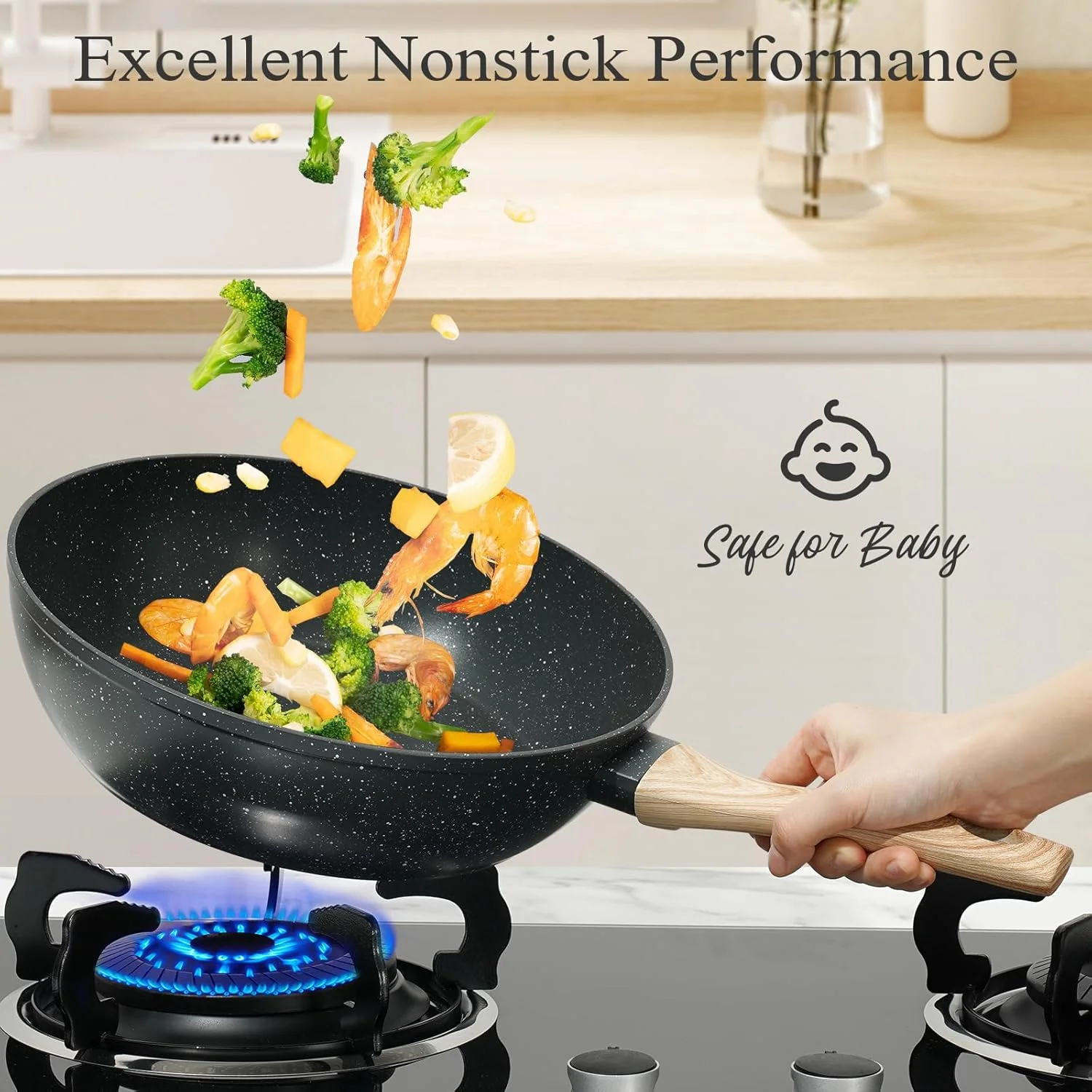 ست 17 پارچه قابلمه و تابه سودای، نچسب، ست ظروف آشپزی مناسب اجاق گازهای القایی، گرانیتی (مشکی)