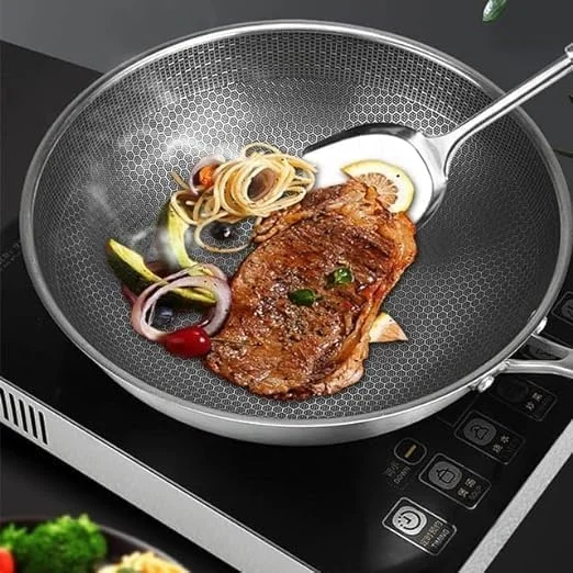 ست تابه وک استیل ضد زنگ - تابه نچسب با درب شیشه ای برای اجاق گاز و القایی - قابلمه لانه زنبوری لوازم آشپزی آشپزخانه ست تابه وک استیل ضد زنگ - تابه نچسب با درب شیشه ای برای اجاق گاز و القایی - قابلمه لانه زنبوری لوازم آشپزی آشپزخانه