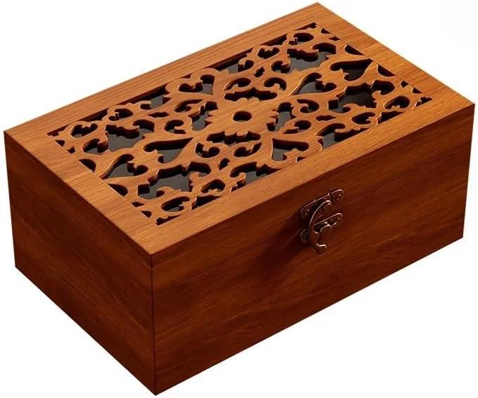 جعبه خیاطی، جعبه خیاطی با محفظه، جعبه خیاطی چوبی 21 * 13 * 9 سانتی متر، سبد خیاطی چوبی توخالی با 8 طرح، چند منظوره قابل حمل توخالی، محفظه، لوازم خیاطی خانگی (مدل H)