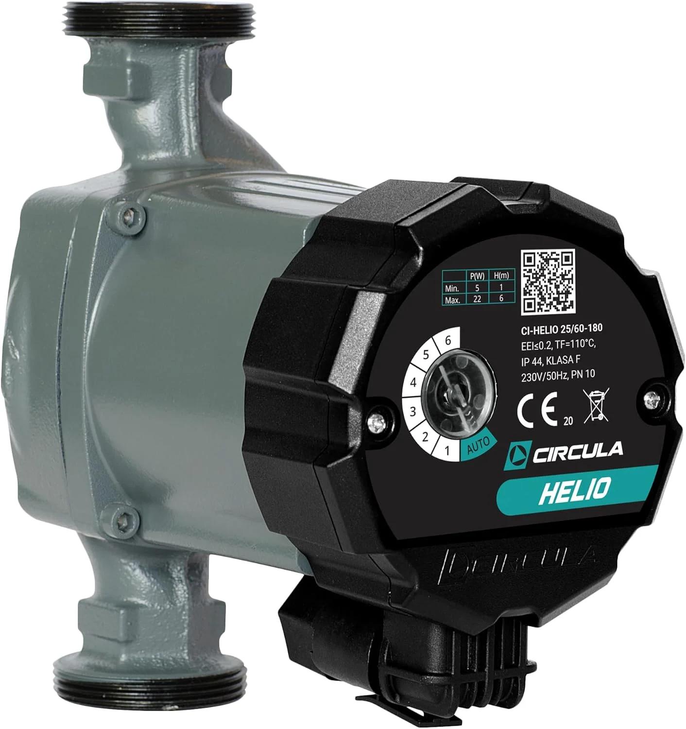 پمپ سیرکوله با راندمان بالا CIRCULA Helio 25-60/180، پمپ سیرکولاسیون و پمپ گرمایشی قوی، IP 44، حالت خودکار و دکمه چرخشی مداوم برای عملکرد آسان، صرفه جویی تا 80٪ در مصرف برق