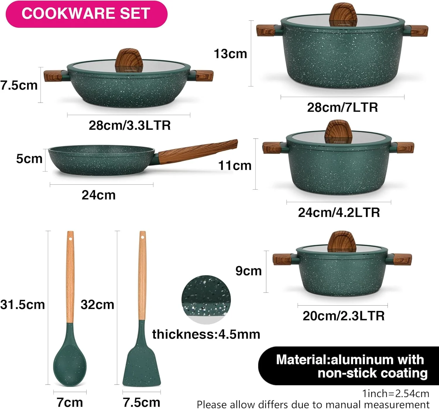 ست ظروف آشپزی 11 پارچه فیسمن مدل فالاک آلومینیومی با پوشش نچسب شامل قابلمه 20، 24 و 28 سانتی‌متری، تابه کم عمق 28 سانتی‌متری، تابه سرخ کن 24 سانتی‌متری + قاشق و کفگیر آشپزی