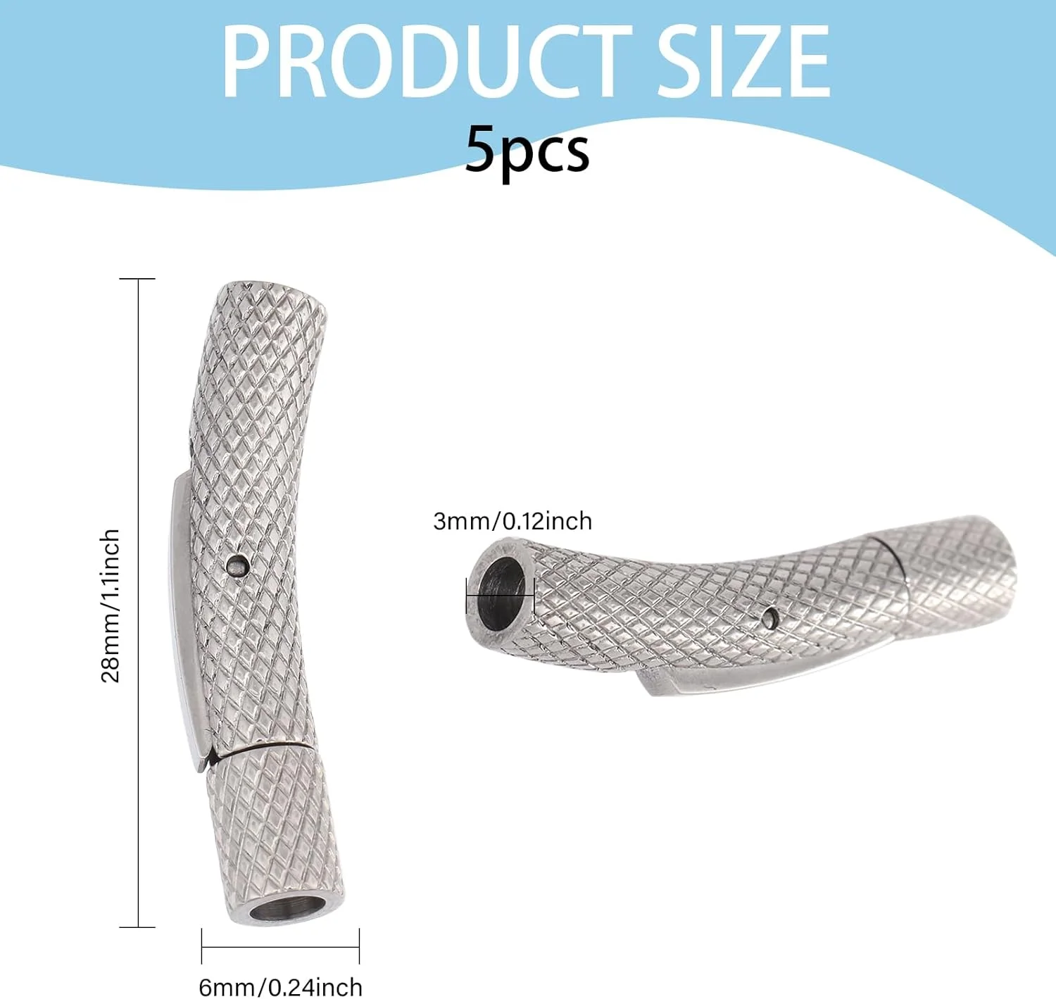 CHGCRAFT 5 عدد قفل سرنیزه ای استیل ضد زنگ، اتصال دهنده های ستونی، اتصال دهنده های انتهای سیم سوراخ دار برای ساخت دستبند، گردنبند، سگک جواهرات، رنگ استیل ضد زنگ، 2.8x0.5x0.6 سانتی متر CHGCRAFT 5 عدد قفل سرنیزه ای استیل ضد زنگ، اتصال دهنده های ستونی، اتصال دهنده های انتهای سیم سوراخ دار برای ساخت دستبند، گردنبند، سگک جواهرات، رنگ استیل ضد زنگ، 2.8x0.5x0.6 سانتی متر