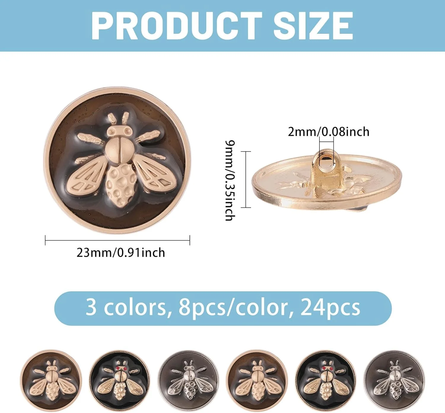 CHGCRAFT بسته 24 عددی دکمه های فلزی زنبوری رنگی، دکمه های تخت گرد گالوانیزه برای دوخت کت، 23 میلی متر / 0.9 اینچ، برای دوخت، کارهای دستی و تزئین CHGCRAFT بسته 24 عددی دکمه های فلزی زنبوری رنگی، دکمه های تخت گرد گالوانیزه برای دوخت کت، 23 میلی متر / 0.9 اینچ، برای دوخت، کارهای دستی و تزئین