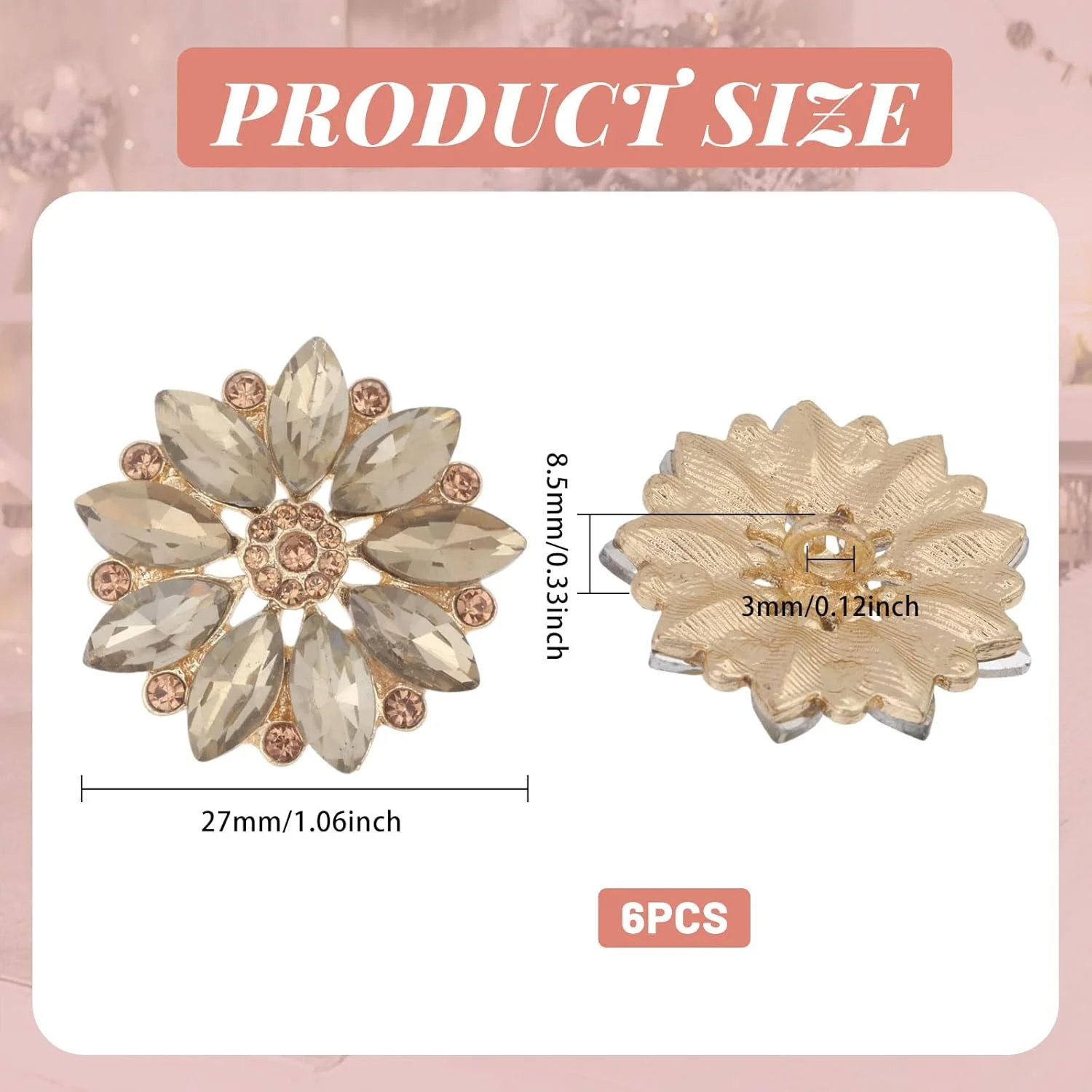 CHGCRAFT 6 عدد دکمه نگین دار آلیاژی طرح گل، دکمه های پایه نگین دار، لوازم جانبی دست ساز DIY برای صنایع دستی، مهمانی عروسی، طلایی CHGCRAFT 6 عدد دکمه نگین دار آلیاژی طرح گل، دکمه های پایه نگین دار، لوازم جانبی دست ساز DIY برای صنایع دستی، مهمانی عروسی، طلایی