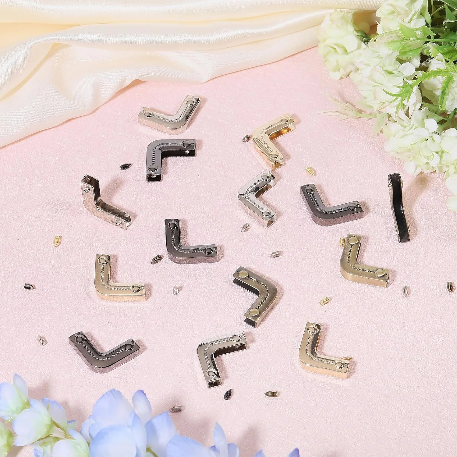 CHGCRAFT 24 Piece Set, 4 Metal Handbag Hollow Corner Protectors, Four-Color, Edge Protection Decorative Corner Protectors for Handbags, Wallets, Books, and Photo Frames, Decorative Buckles CHGCRAFT 24 Piece Set, 4 Metal Handbag Hollow Corner Protectors, Four-Color, Edge Protection Decorative Corner Protectors for Handbags, Wallets, Books, and Photo Frames, Decorative Buckles