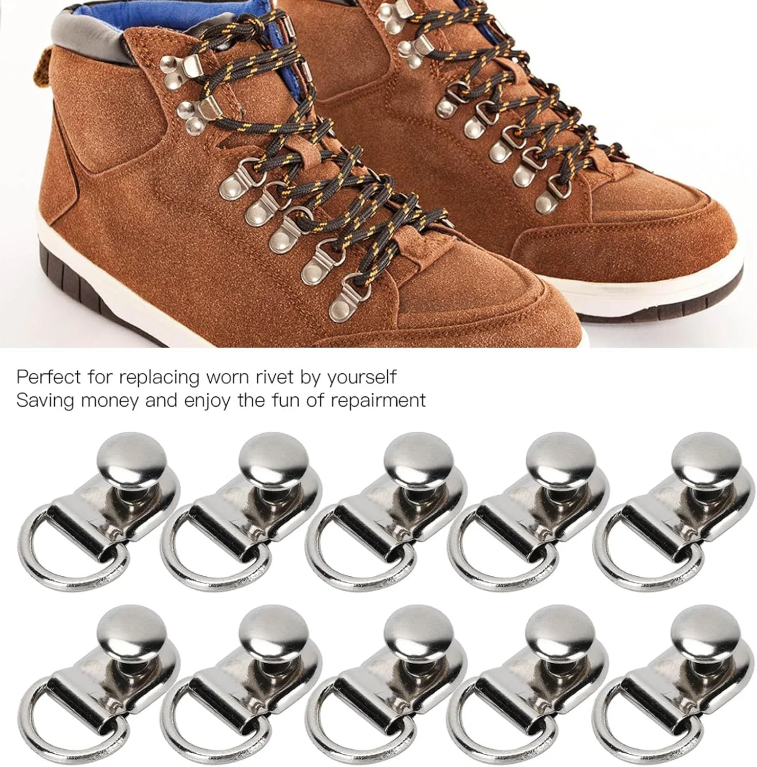 چازکول 100 ست سگک چکمه کفش، سگک حلقه D، قلاب بند کفش چکمه، سوراخ دکمه نصب سریع بند کفش فلزی برای کیف چرمی کفش ابزار پرچ DIY، 9x14MM چازکول 100 ست سگک چکمه کفش، سگک حلقه D، قلاب بند کفش چکمه، سوراخ دکمه نصب سریع بند کفش فلزی برای کیف چرمی کفش ابزار پرچ DIY، 9x14MM