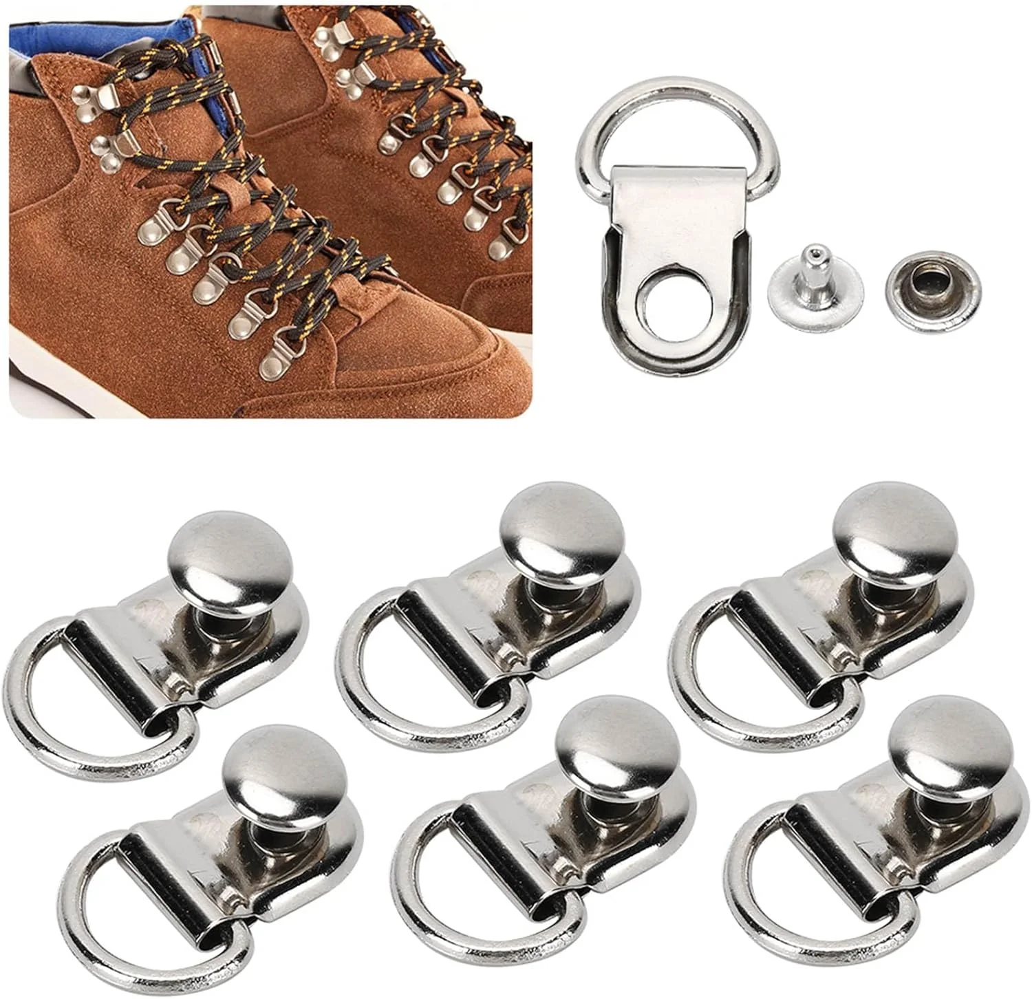چازکول 100 ست سگک چکمه کفش، سگک حلقه D، قلاب بند کفش چکمه، سوراخ دکمه نصب سریع بند کفش فلزی برای کیف چرمی کفش ابزار پرچ DIY، 9x14MM چازکول 100 ست سگک چکمه کفش، سگک حلقه D، قلاب بند کفش چکمه، سوراخ دکمه نصب سریع بند کفش فلزی برای کیف چرمی کفش ابزار پرچ DIY، 9x14MM