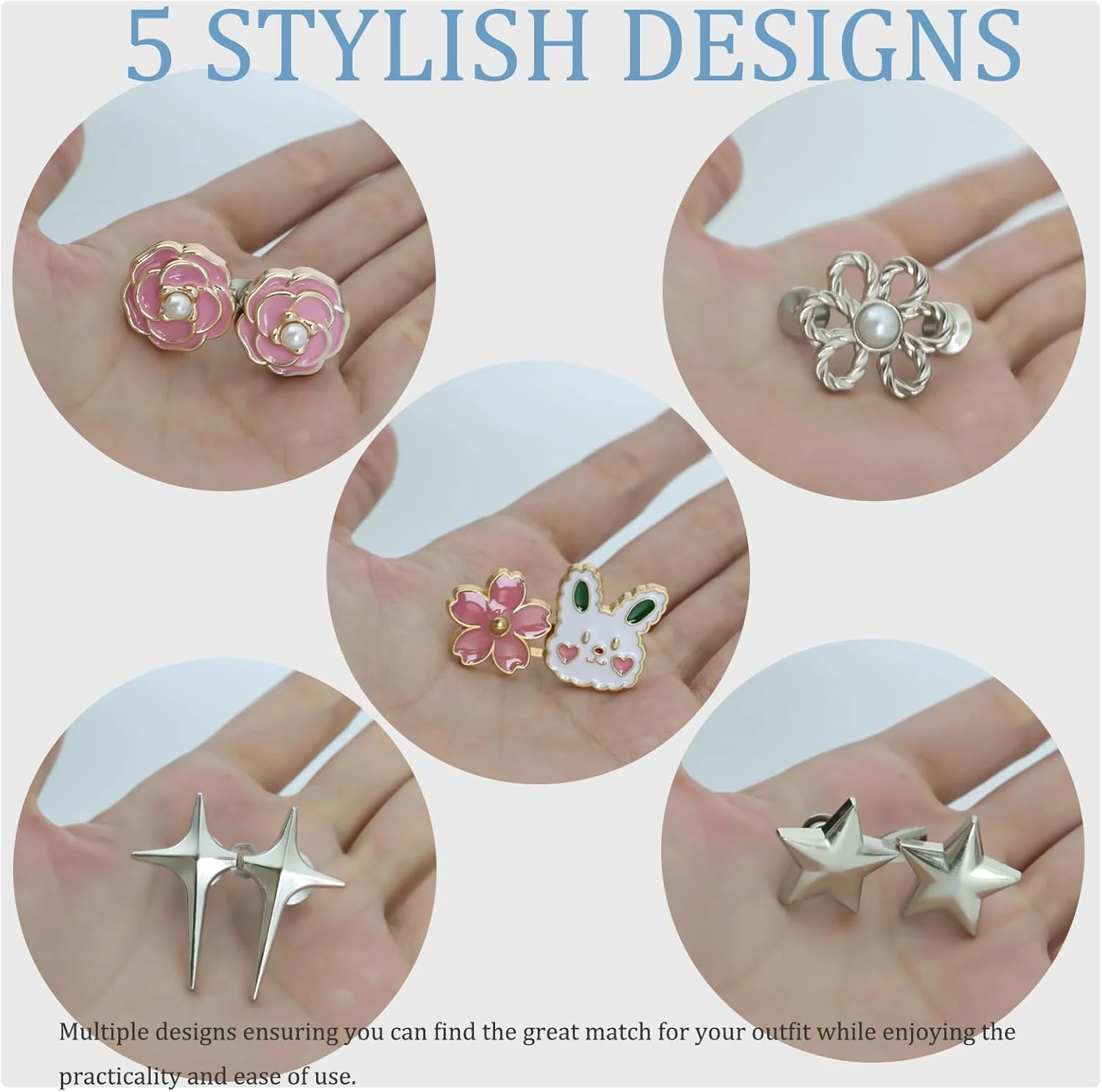 گیره دکمه شلوار جین Chanseen، مجموعه 10 عددی، برای تنگ کردن کمر شلوار، دامن و لباسهای گشاد، گیرههای فوری برای تنظیم سایز بانوان (بدون نیاز به دوخت یا ابزار، 5 مدل) گیره دکمه شلوار جین Chanseen، مجموعه 10 عددی، برای تنگ کردن کمر شلوار، دامن و لباسهای گشاد، گیرههای فوری برای تنظیم سایز بانوان (بدون نیاز به دوخت یا ابزار، 5 مدل)