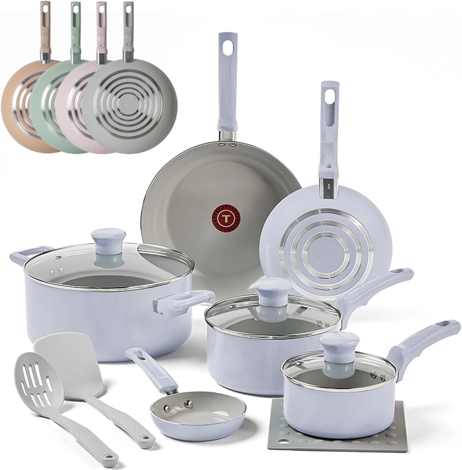 Tefal Refresh Ceramic, Ceramic Non Stick Cookware Set 12 Piece, Oven Broiler Safe 350F, Kitchen Cooking Set w/Egg Pan, Frying Pans, Saucepans, Dutch Oven, Lids, Tools, Pots and Pans Set Nonstick Blue Tefal Refresh Ceramic, Ceramic Non Stick Cookware Set 12 Piece, Oven Broiler Safe 350F, Kitchen Cooking Set w/Egg Pan, Frying Pans, Saucepans, Dutch Oven, Lids, Tools, Pots and Pans Set Nonstick Blue