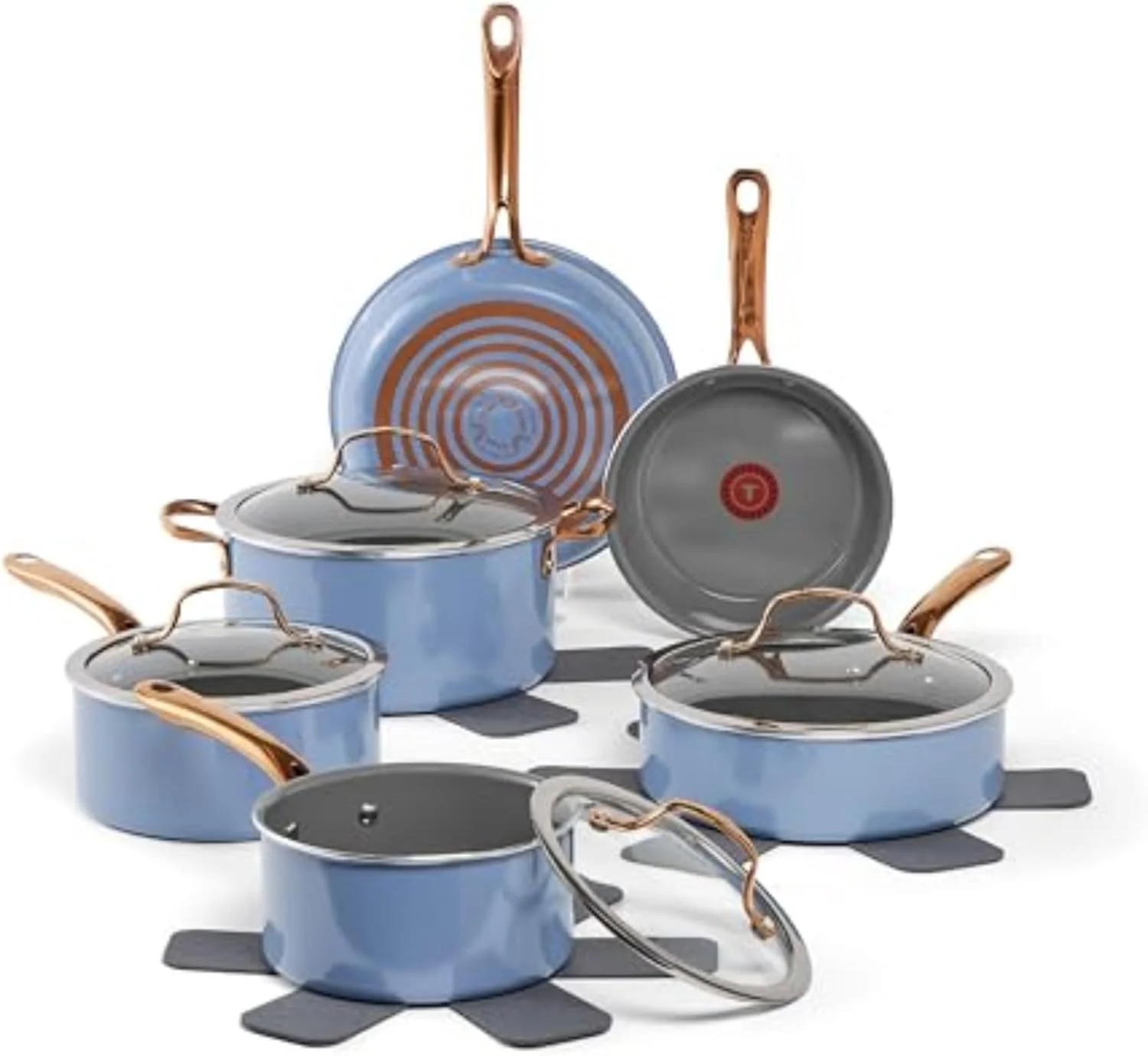 Tefal Preserve Ceramic, Ceramic Non Stick Cookware Set 13 Piece, Oven Broiler Safe 350F, Kitchen Cookware Set w/Frypans, Saucepans, Sautepan, Dutch Oven, Lids, Pan Protectors, Pots and Pans, Blue Tefal Preserve Ceramic, Ceramic Non Stick Cookware Set 13 Piece, Oven Broiler Safe 350F, Kitchen Cookware Set w/Frypans, Saucepans, Sautepan, Dutch Oven, Lids, Pan Protectors, Pots and Pans, Blue