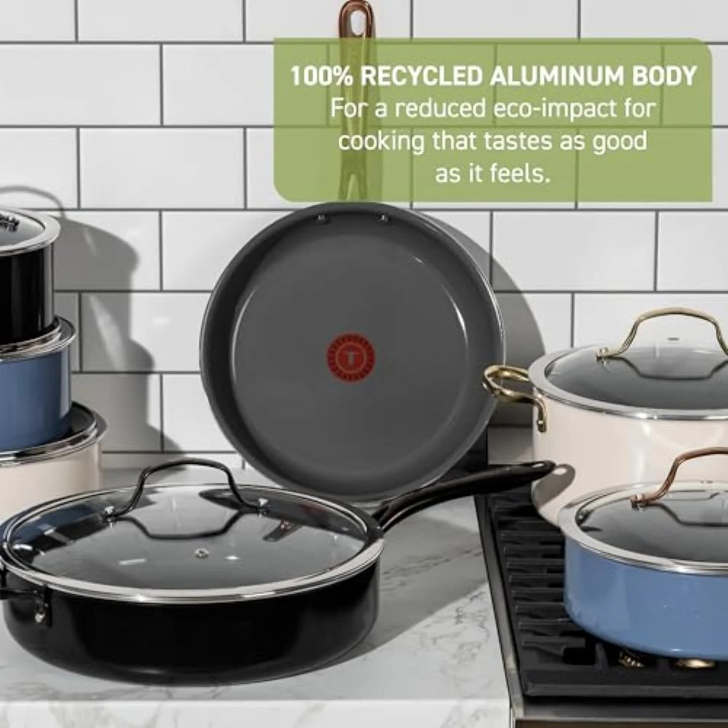 Tefal Preserve Ceramic, Ceramic Non Stick Cookware Set 13 Piece, Oven Broiler Safe 350F, Kitchen Cookware Set w/Frypans, Saucepans, Sautepan, Dutch Oven, Lids, Pan Protectors, Pots and Pans, Blue Tefal Preserve Ceramic, Ceramic Non Stick Cookware Set 13 Piece, Oven Broiler Safe 350F, Kitchen Cookware Set w/Frypans, Saucepans, Sautepan, Dutch Oven, Lids, Pan Protectors, Pots and Pans, Blue