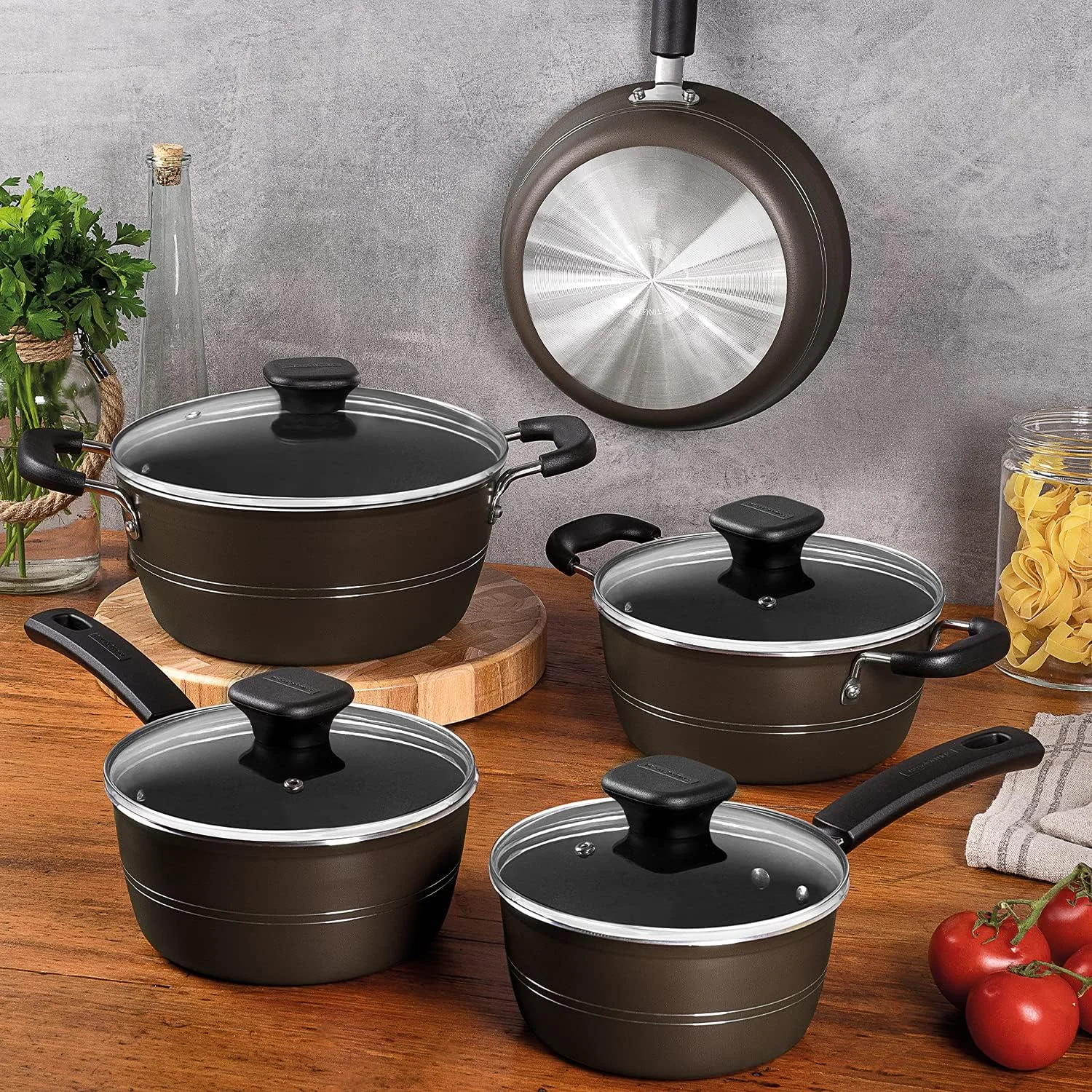 Tramontina Sicilia 9 Pieces Hazelnut Aluminum Cookware Set with Interior and Exterior Starflon Excellent PFOA Free Nonstick Coating Tramontina Sicilia 9 Pieces Hazelnut Aluminum Cookware Set with Interior and Exterior Starflon Excellent PFOA Free Nonstick Coating