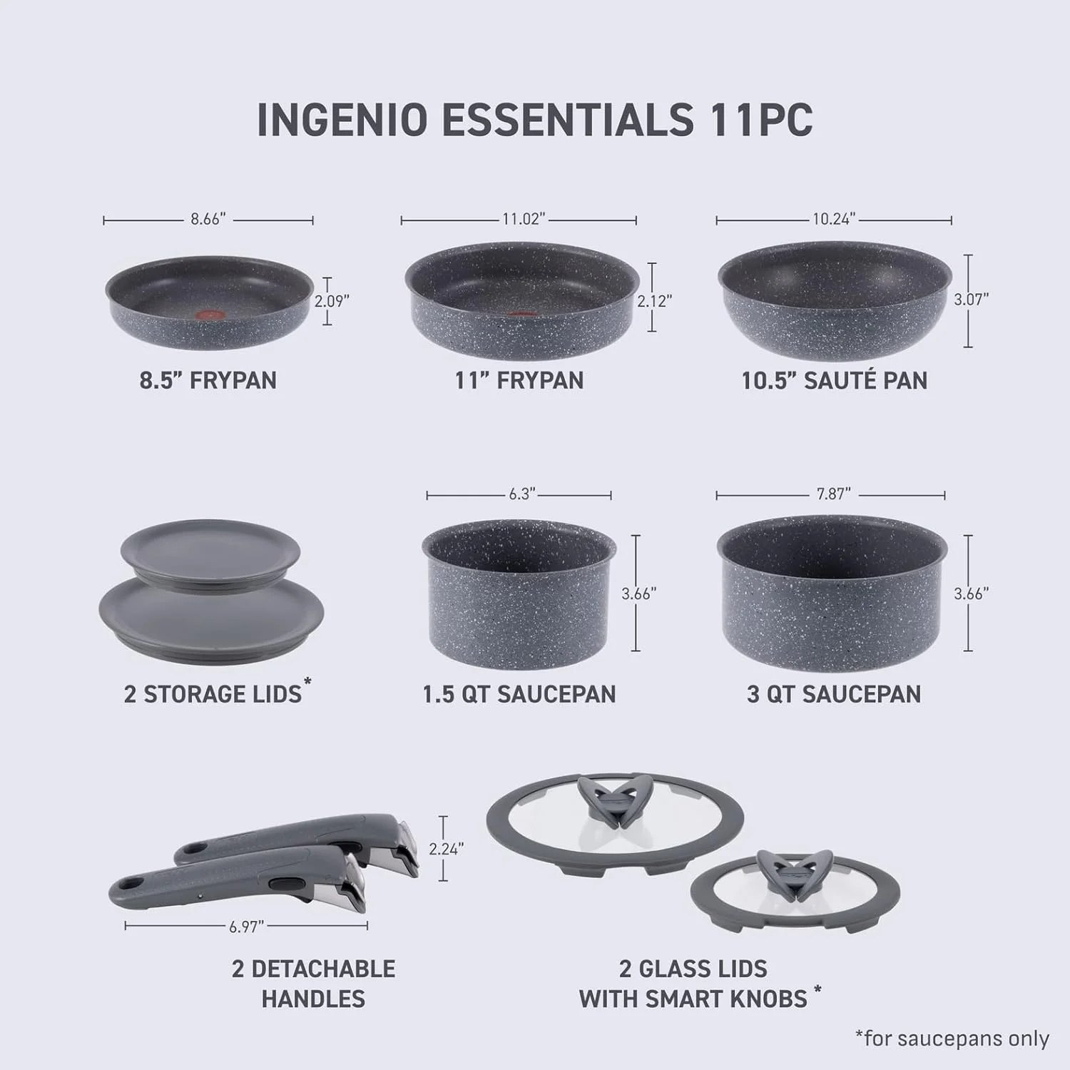 ست ظروف آشپزی 11 پارچه تفال Ingenio Essentials با دسته جداشدنی/قابل جابجایی، گرانیت تیتانیوم نچسب، قابل استفاده در فر تا دمای 260 درجه سانتیگراد، قابل چیدن روی هم، ست قابلمه و تابه، تابه سرخ کن، قابل شستشو در ماشین ظرفشویی، خاکستری ست ظروف آشپزی 11 پارچه تفال Ingenio Essentials با دسته جداشدنی/قابل جابجایی، گرانیت تیتانیوم نچسب، قابل استفاده در فر تا دمای 260 درجه سانتیگراد، قابل چیدن روی هم، ست قابلمه و تابه، تابه سرخ کن، قابل شستشو در ماشین ظرفشویی، خاکستری