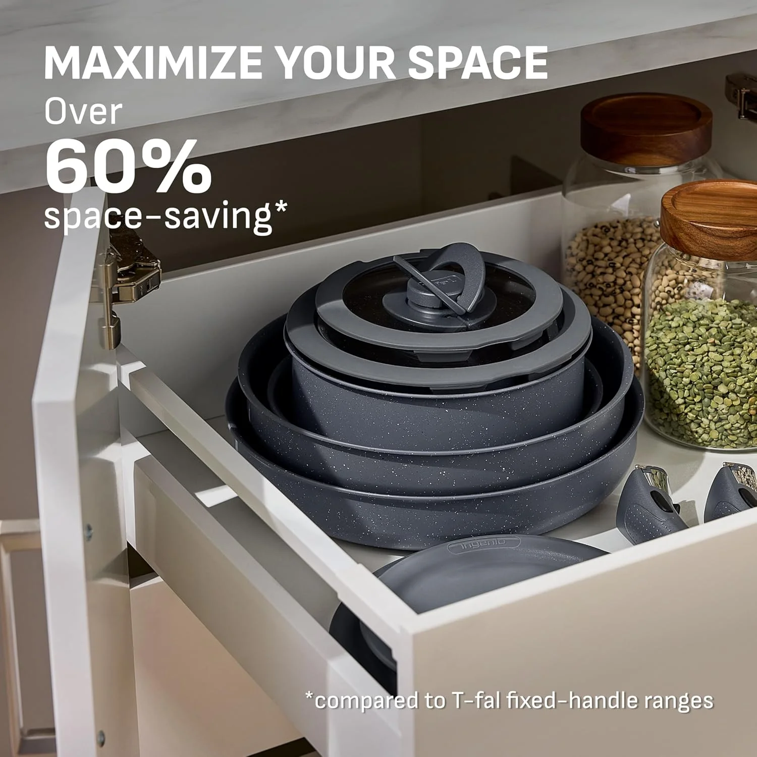 ست ظروف آشپزی 11 پارچه تفال Ingenio Essentials با دسته جداشدنی/قابل جابجایی، گرانیت تیتانیوم نچسب، قابل استفاده در فر تا دمای 260 درجه سانتیگراد، قابل چیدن روی هم، ست قابلمه و تابه، تابه سرخ کن، قابل شستشو در ماشین ظرفشویی، خاکستری ست ظروف آشپزی 11 پارچه تفال Ingenio Essentials با دسته جداشدنی/قابل جابجایی، گرانیت تیتانیوم نچسب، قابل استفاده در فر تا دمای 260 درجه سانتیگراد، قابل چیدن روی هم، ست قابلمه و تابه، تابه سرخ کن، قابل شستشو در ماشین ظرفشویی، خاکستری