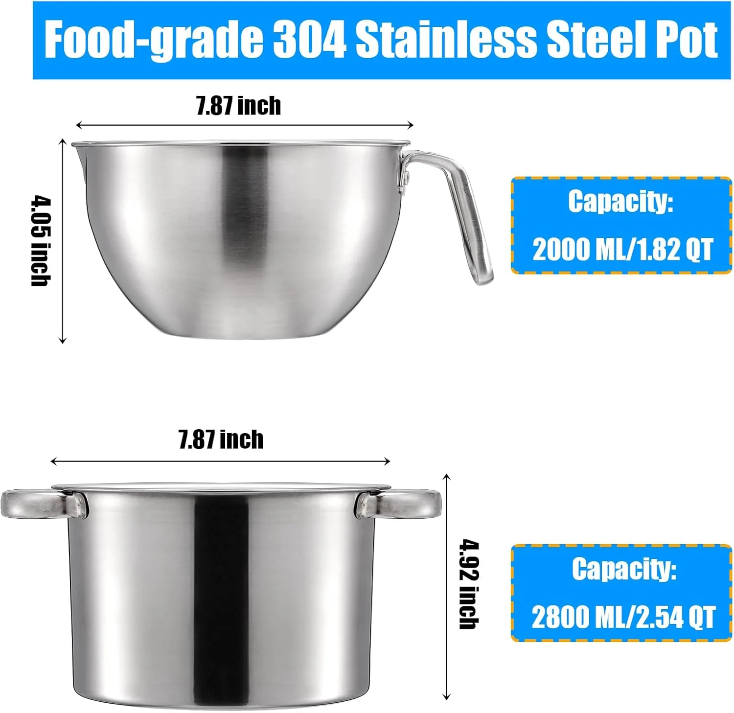 ست قابلمه دوتایی ZENFUN با کاردک سیلیکونی، قابلمه ذوب شکلات 2000 میلی لیتری/1.8 کوارت با قابلمه استیل ضد زنگ 2800 میلی لیتری/2.5 کوارت، قابلمه ذوب آب نبات، ذوب کننده شکلات برای کره، کارامل، پنیر، موم