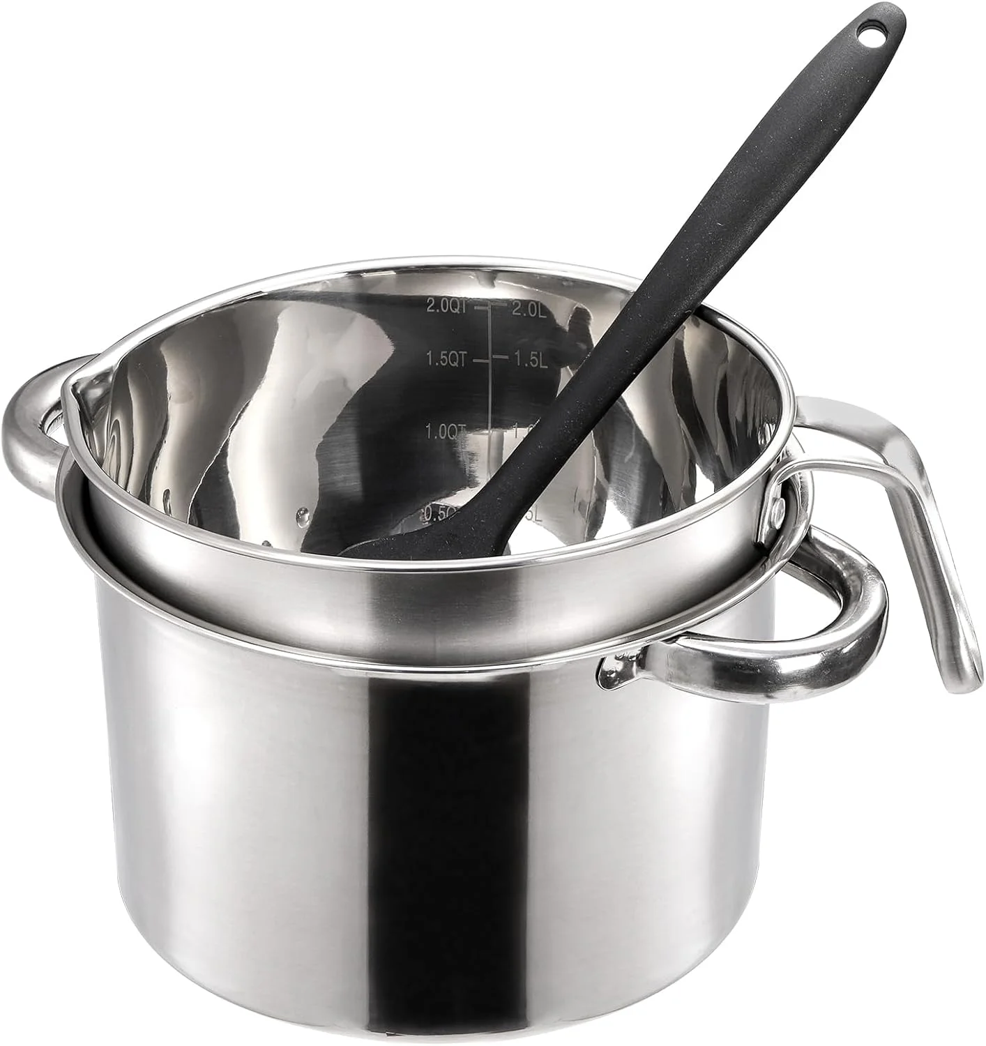 ست قابلمه دوتایی ZENFUN با کاردک سیلیکونی، قابلمه ذوب شکلات 2000 میلی لیتری/1.8 کوارت با قابلمه استیل ضد زنگ 2800 میلی لیتری/2.5 کوارت، قابلمه ذوب آب نبات، ذوب کننده شکلات برای کره، کارامل، پنیر، موم