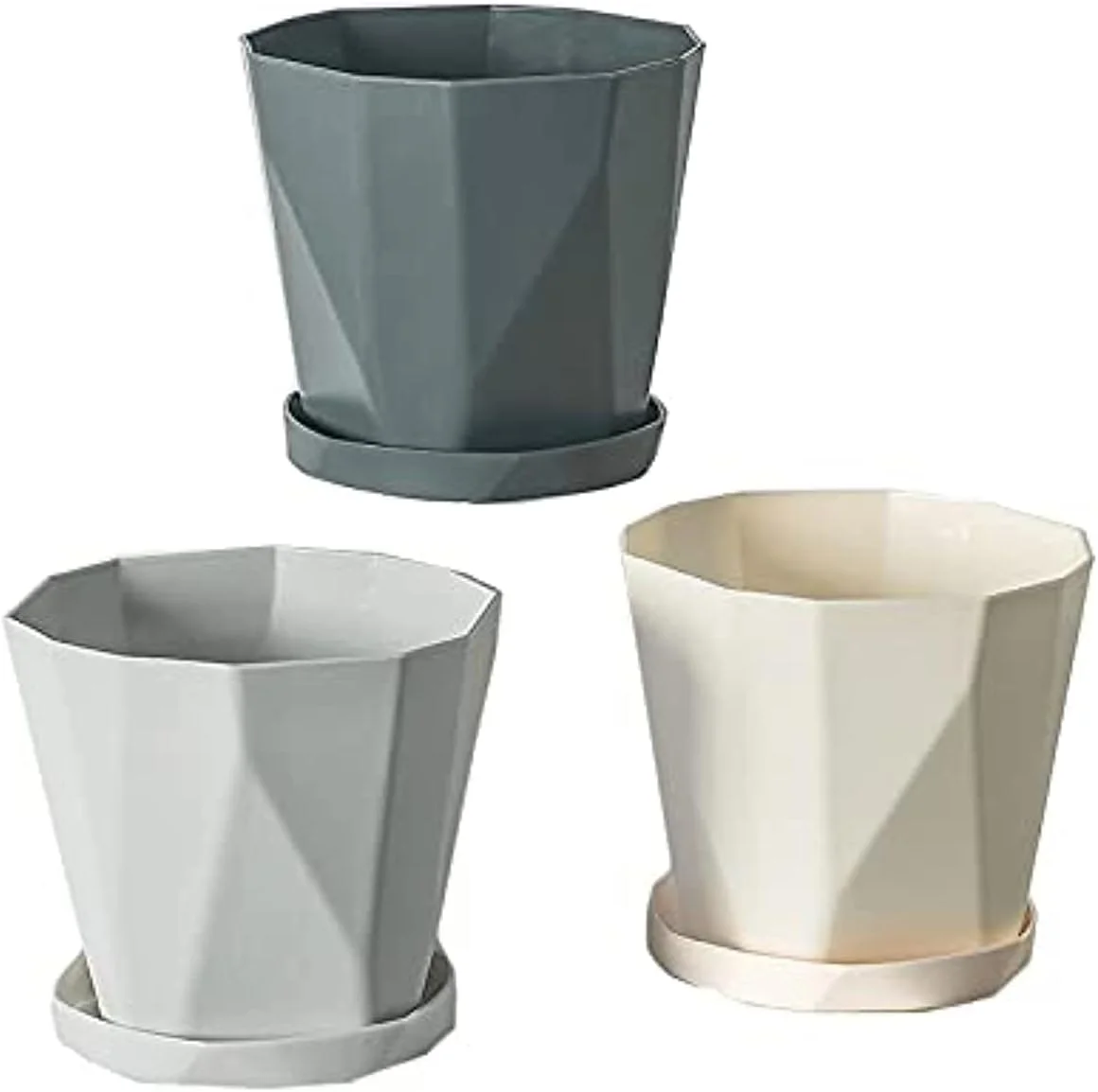 WEYSH 3 Pack 8.5 Inch Flower Pots, Plastic Plant Pots with Saucer Trays, Decorative Planters for Home, Garden and Office WEYSH 3 Pack 8.5 Inch Flower Pots, Plastic Plant Pots with Saucer Trays, Decorative Planters for Home, Garden and Office