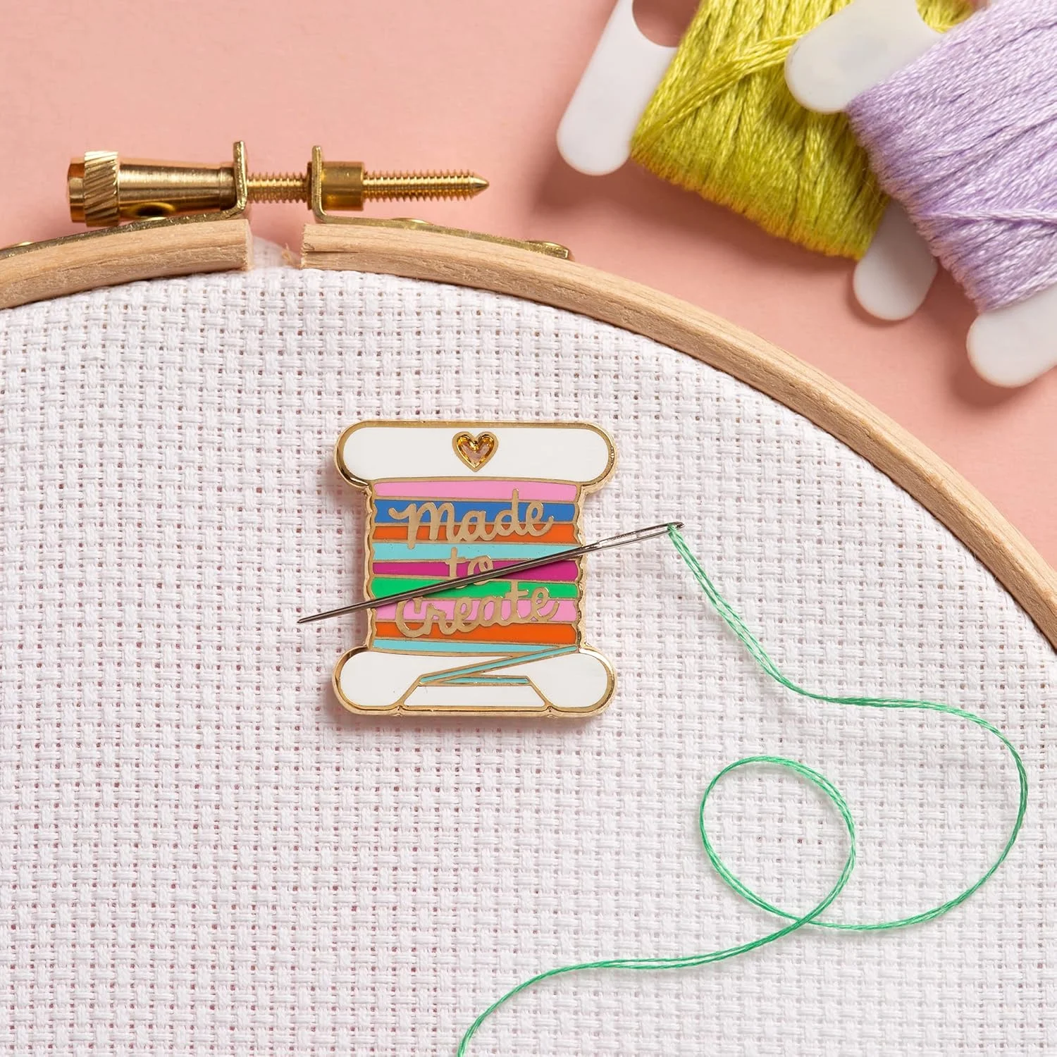 Caterpillar Cross Stitch Needle Minder - Bobbin Design for Sewing, Embroidery and Needlework Accessories, Enamel and Magnetic