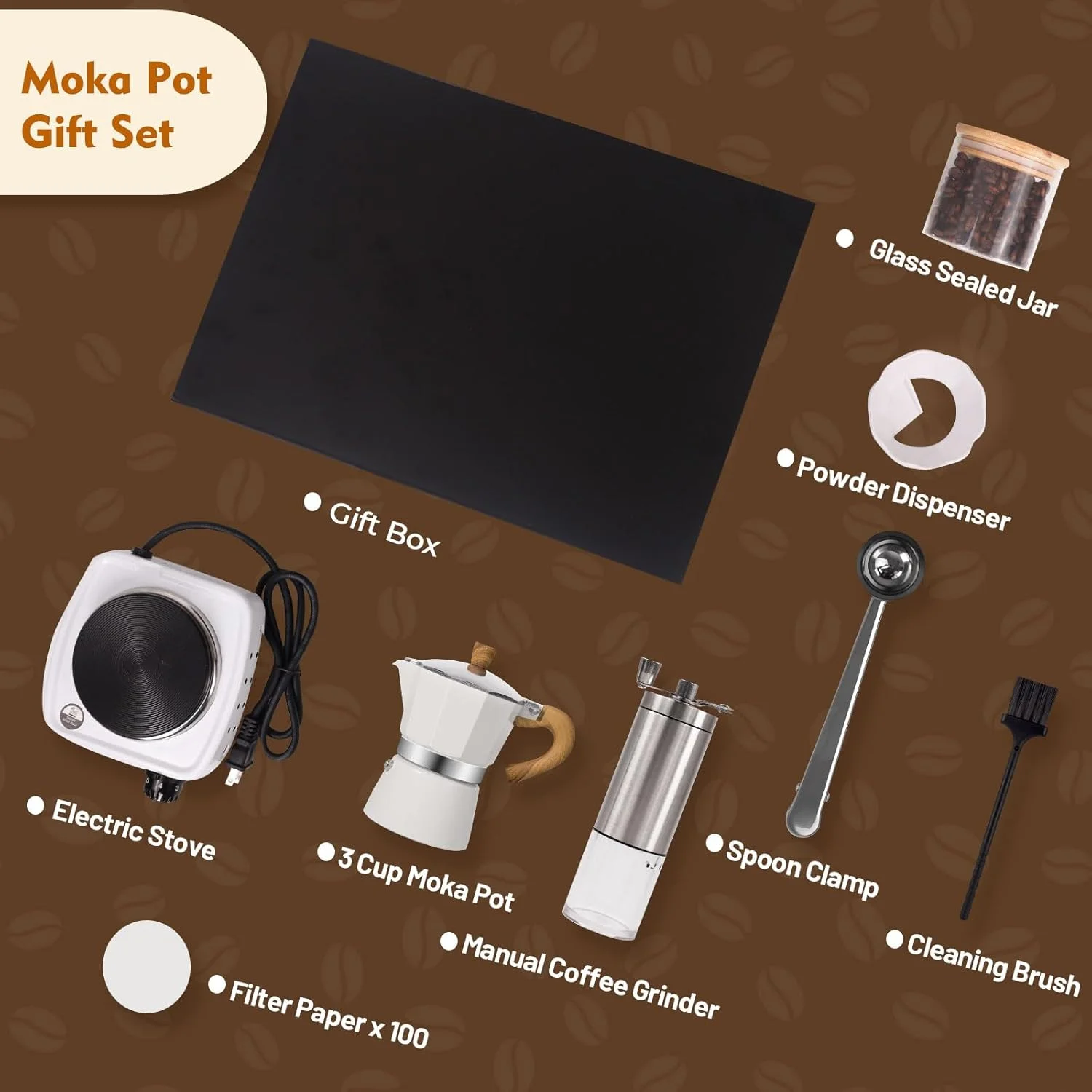 Vaolvpant 7-in-1 Aluminum Moka Pot Set with Electric Stove Hand Grinder Moka Dispenser Classic Stovetop Espresso Coffee Maker 150ml 5oz Mocha Express Portable Camping Travel Cafe Makers 3 Cup Vaolvpant 7-in-1 Aluminum Moka Pot Set with Electric Stove Hand Grinder Moka Dispenser Classic Stovetop Espresso Coffee Maker 150ml 5oz Mocha Express Portable Camping Travel Cafe Makers 3 Cup