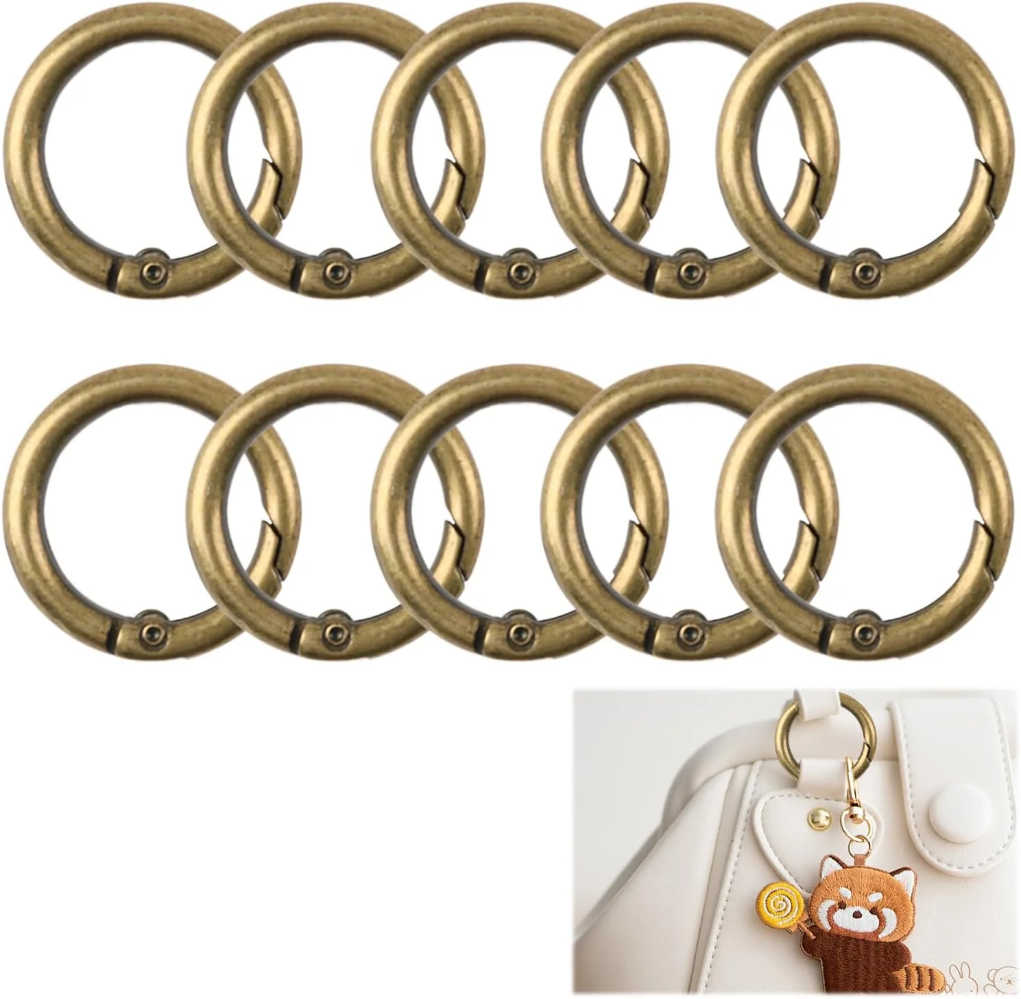 حلقه کارابین گرد 10 عددی 27 میلی متری، گیره قلاب فولادی، حلقه کلید برنزی، قفل کیف برای صنایع دستی