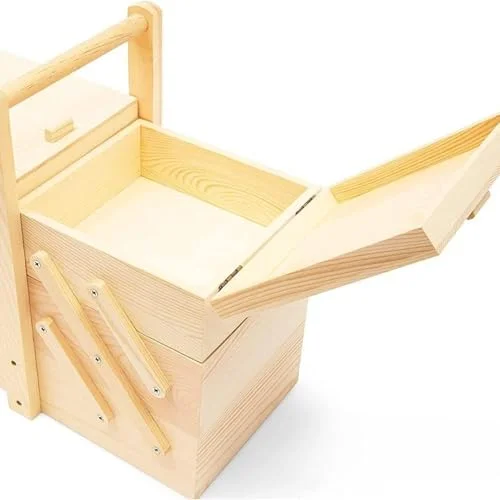 جعبه خیاطی، سبد خیاطی چوبی، جعبه نگهداری خیاطی چوبی تاشو 32x18x29 سانتی متر بژ برای سازماندهی اتاق کاردستی لوازم خیاطی جعبه خیاطی، سبد خیاطی چوبی، جعبه نگهداری خیاطی چوبی تاشو 32x18x29 سانتی متر بژ برای سازماندهی اتاق کاردستی لوازم خیاطی