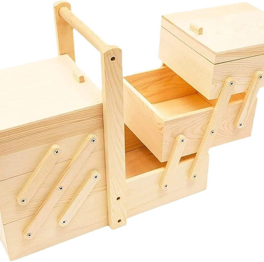 جعبه خیاطی، سبد خیاطی چوبی، جعبه نگهداری خیاطی چوبی تاشو 32x18x29 سانتی متر بژ برای سازماندهی اتاق کاردستی لوازم خیاطی جعبه خیاطی، سبد خیاطی چوبی، جعبه نگهداری خیاطی چوبی تاشو 32x18x29 سانتی متر بژ برای سازماندهی اتاق کاردستی لوازم خیاطی