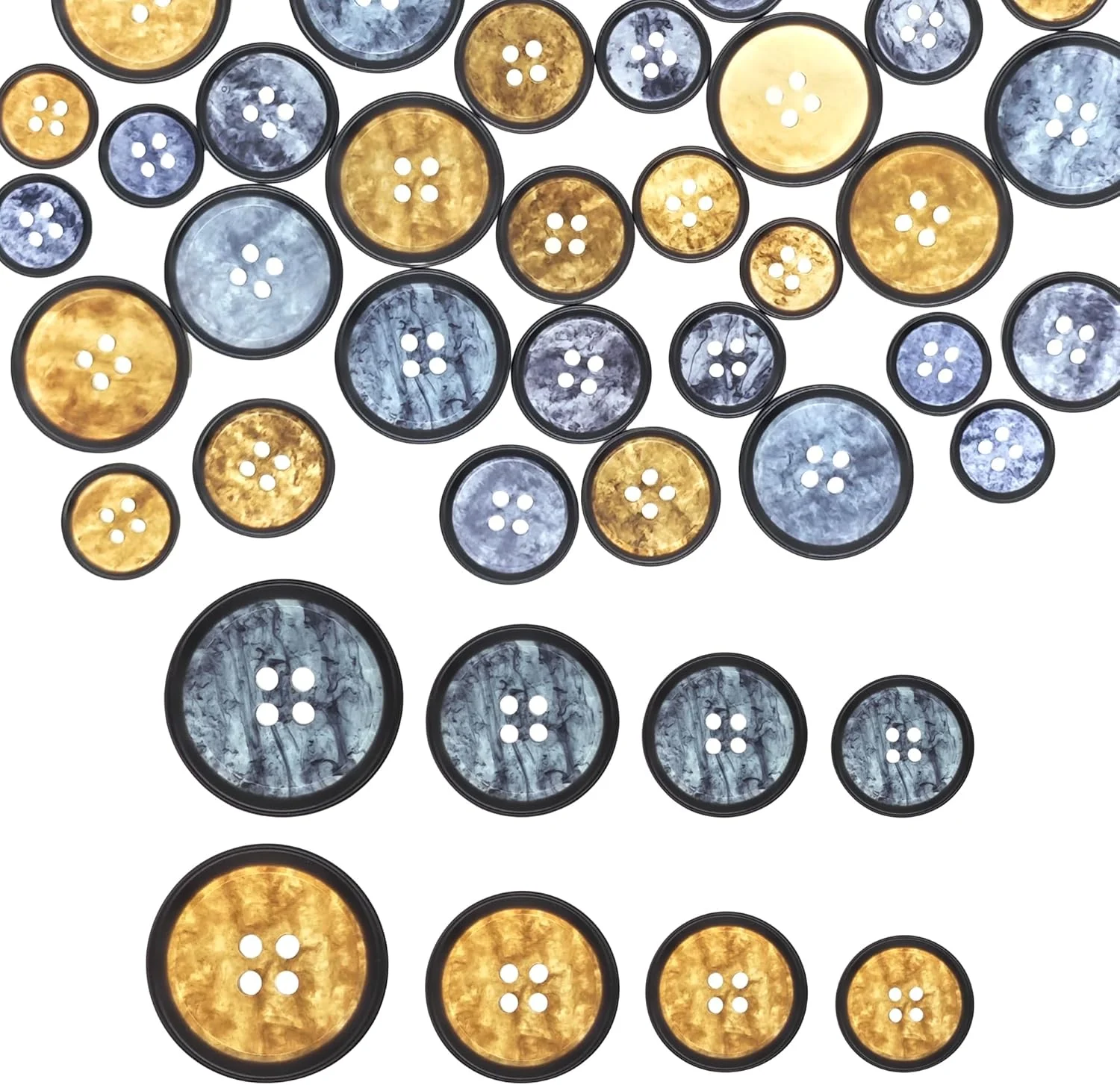 CANDEOLA 40-Pcs Mixed Resin Sewing Buttons | Blazer Buttons | Suits Coats Buttons for Sewing Crafts Clothes Decorations (2 Colors: Blue & Brown, 4 Sizes: 15mm, 18mm, 20mm, 25mm)