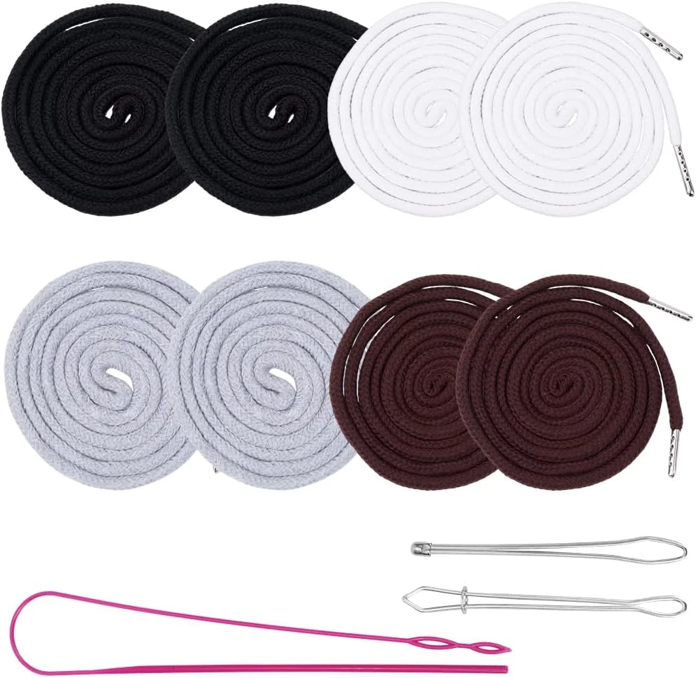 CABODYALS 4 Colors 8Pcs Replacement Drawstring with Easy Iron Bodkin Threaders Draw Strings Rope Tool Set Round Drawstring Cord Replacement Kit for Shorts Pants Jackets Coats Hoodies Bags Sweaters Diy