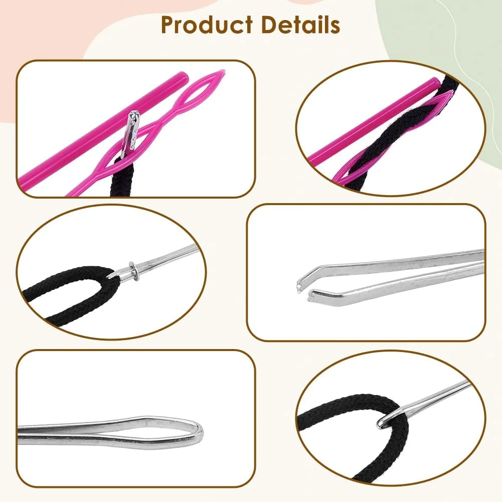 CABODYALS 4 Colors 8Pcs Replacement Drawstring with Easy Iron Bodkin Threaders Draw Strings Rope Tool Set Round Drawstring Cord Replacement Kit for Shorts Pants Jackets Coats Hoodies Bags Sweaters Diy