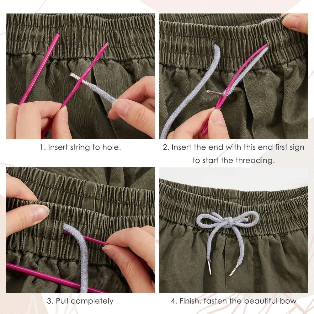 CABODYALS 4 Colors 8Pcs Replacement Drawstring with Easy Iron Bodkin Threaders Draw Strings Rope Tool Set Round Drawstring Cord Replacement Kit for Shorts Pants Jackets Coats Hoodies Bags Sweaters Diy
