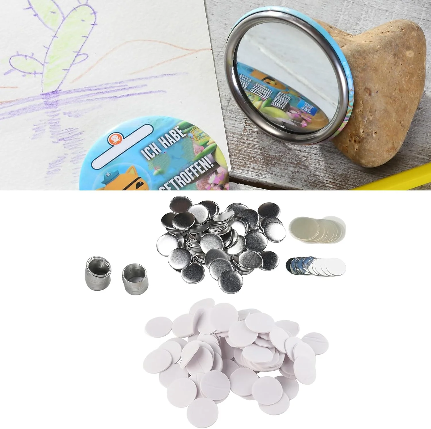 ۱۰۰ ست قطعات دکمه آینه ای گرد ۵۸ میلی متری، لوازم ساخت دکمه فلزی ضد زنگ DIY برای دستگاه دکمه ساز صنایع دستی