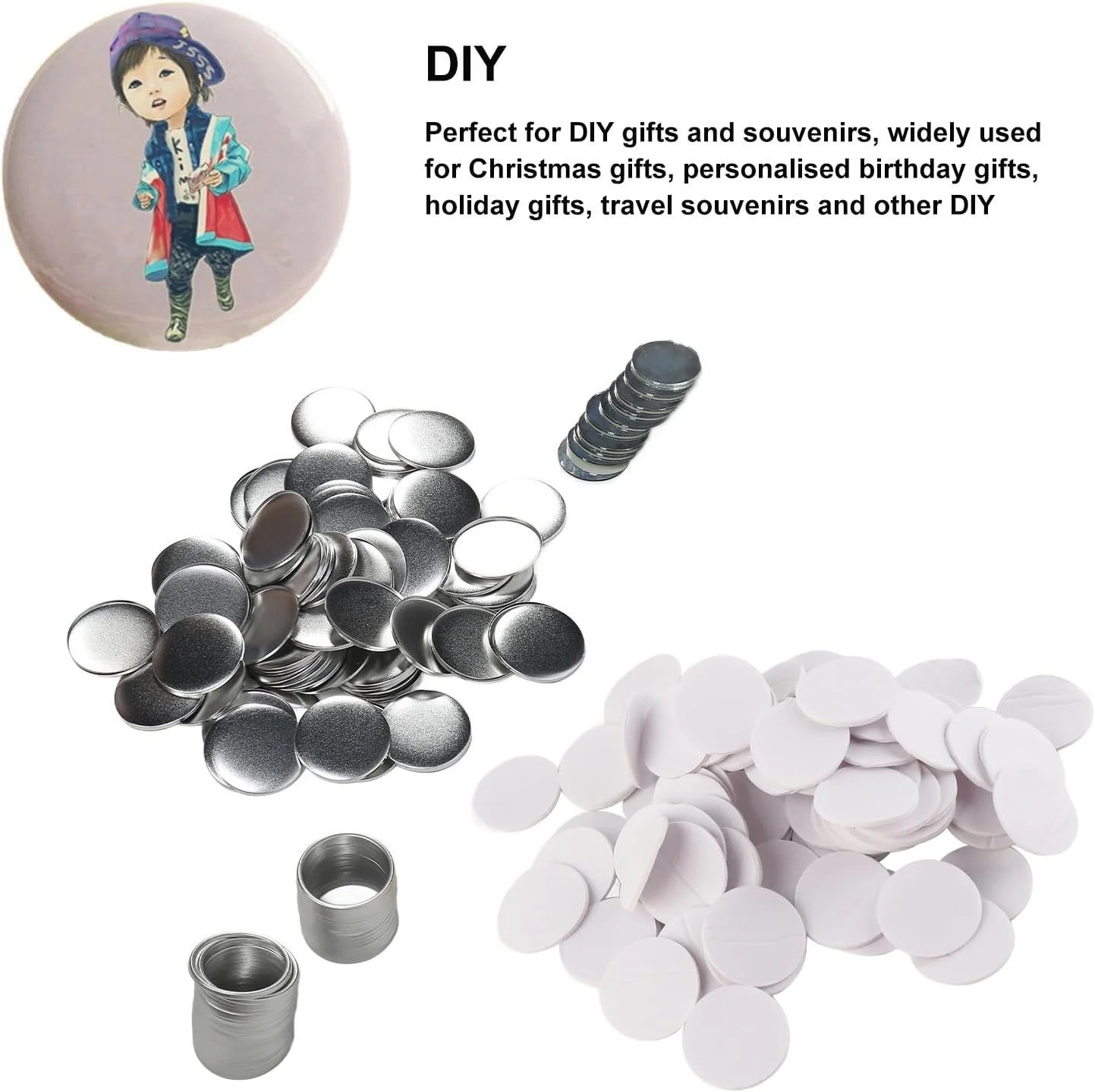 ۱۰۰ ست قطعات دکمه آینه ای گرد ۵۸ میلی متری، لوازم ساخت دکمه فلزی ضد زنگ DIY برای دستگاه دکمه ساز صنایع دستی