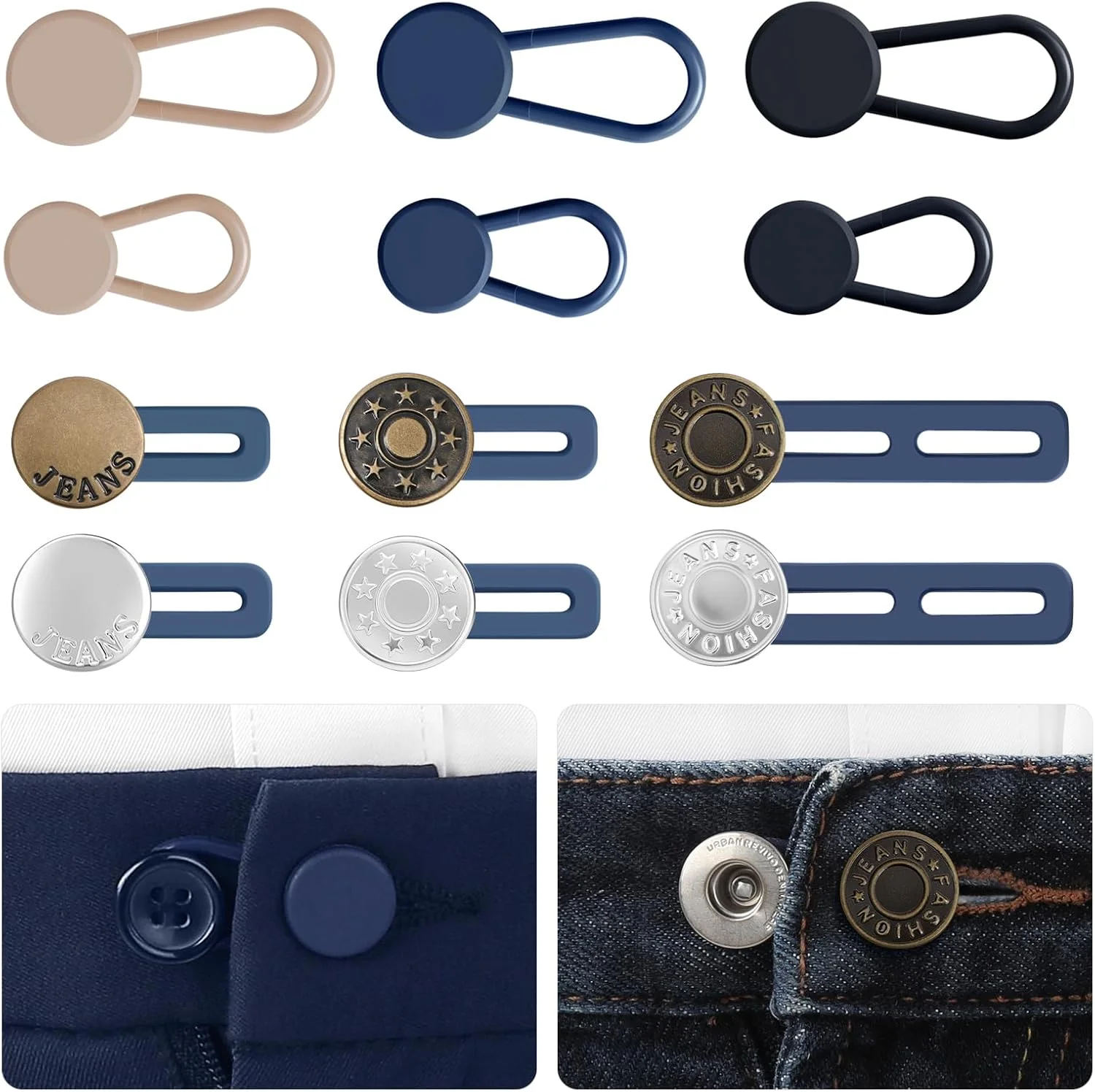 12 Pcs Pant Button Extenders for Jeans, Waist Extenders for Pants for Men, Jean Button Extenders for Momen, No Sew Waist Extensions for 1-1.8 Inches