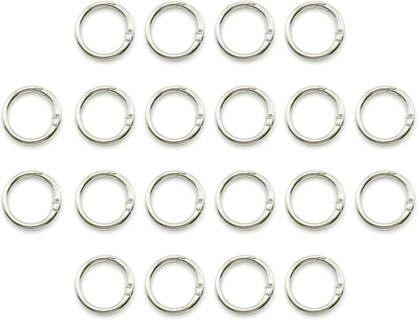 20 Pack 0.5 Inch Round Buckle Clip，Spring Circle Carabiner Clips, Metal Keyring Keychain Clip for Key Bag Purses(Silver)