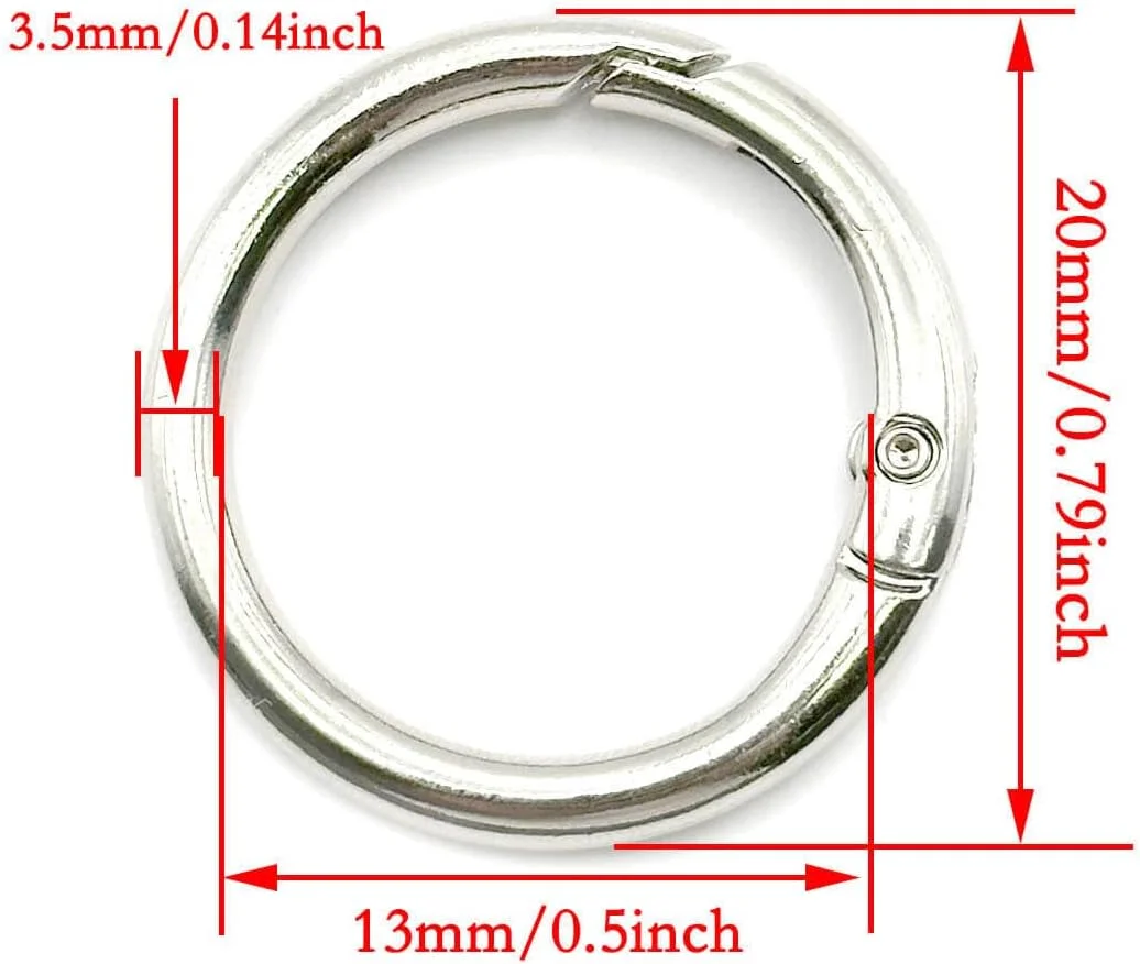 20 Pack 0.5 Inch Round Buckle Clip,Spring Circle Carabiner Clips, Metal Keyring Keychain Clip for Key Bag Purses(Silver) 20 Pack 0.5 Inch Round Buckle Clip,Spring Circle Carabiner Clips, Metal Keyring Keychain Clip for Key Bag Purses(Silver)