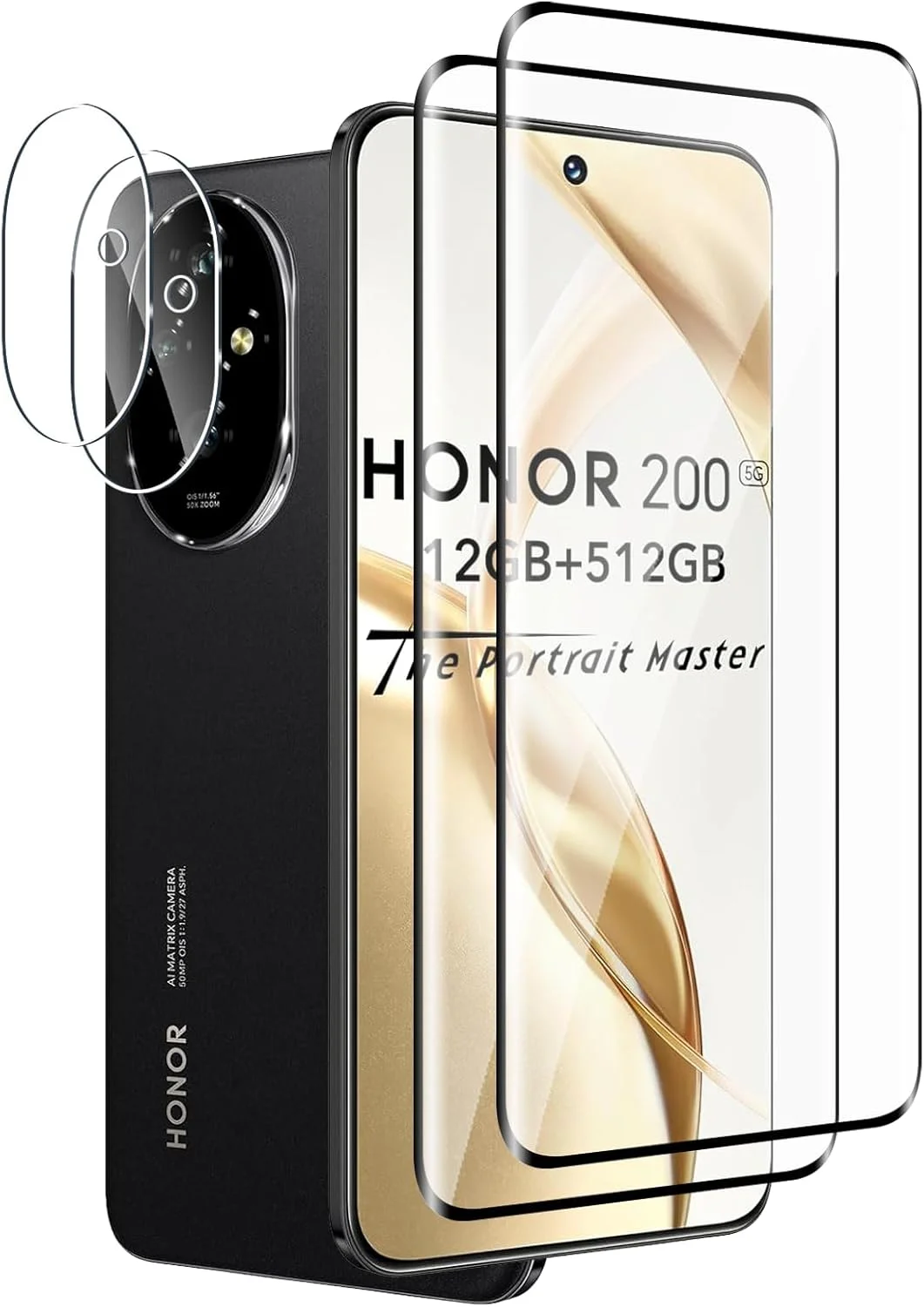 محافظ صفحه نمایش شیشه ای حرارت دیده Fyqzio [بسته 2+2] سازگار با Honor 200 5G و دوربین، بدون حباب، سختی 9H، ضد خش، خمیده سه بعدی، محافظ صفحه نمایش HD برای Honor 200 5G