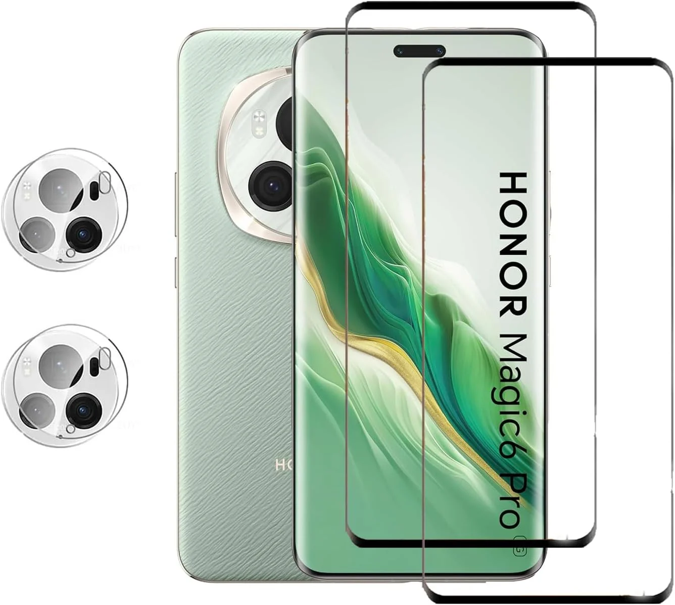 محافظ صفحه نمایش شیشه ای حرارتی و محافظ دوربین گوشی آنر مجیک 6 پرو 5G مدل Tujibeay (بسته 2+2 عددی)، فیلم شیشه ای حرارتی محافظ دوربین سه بعدی